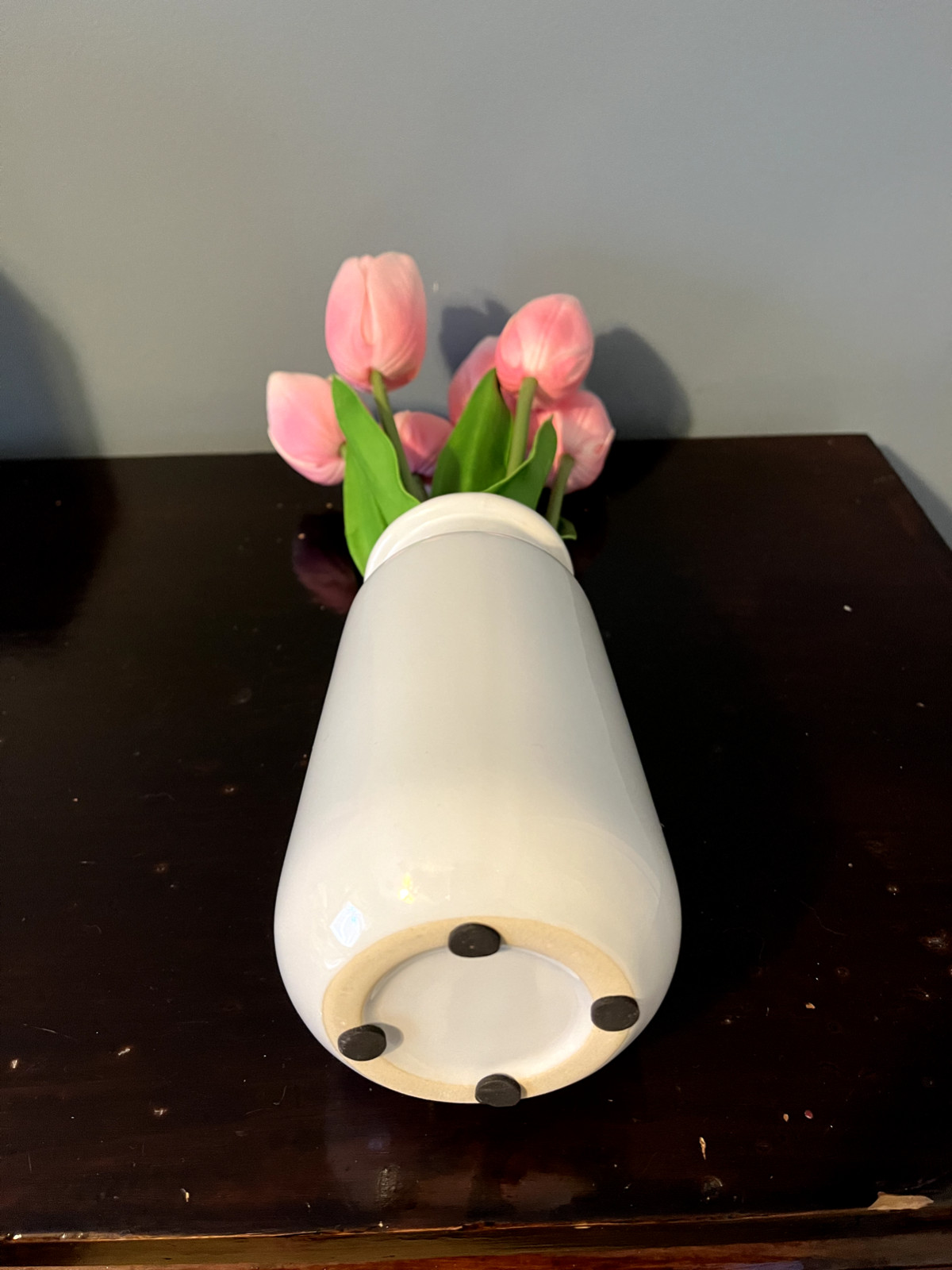 Artificial Pink Tulips Arrangement in White 7″ Vase, Set of 2, 14.5″ Tall NEW