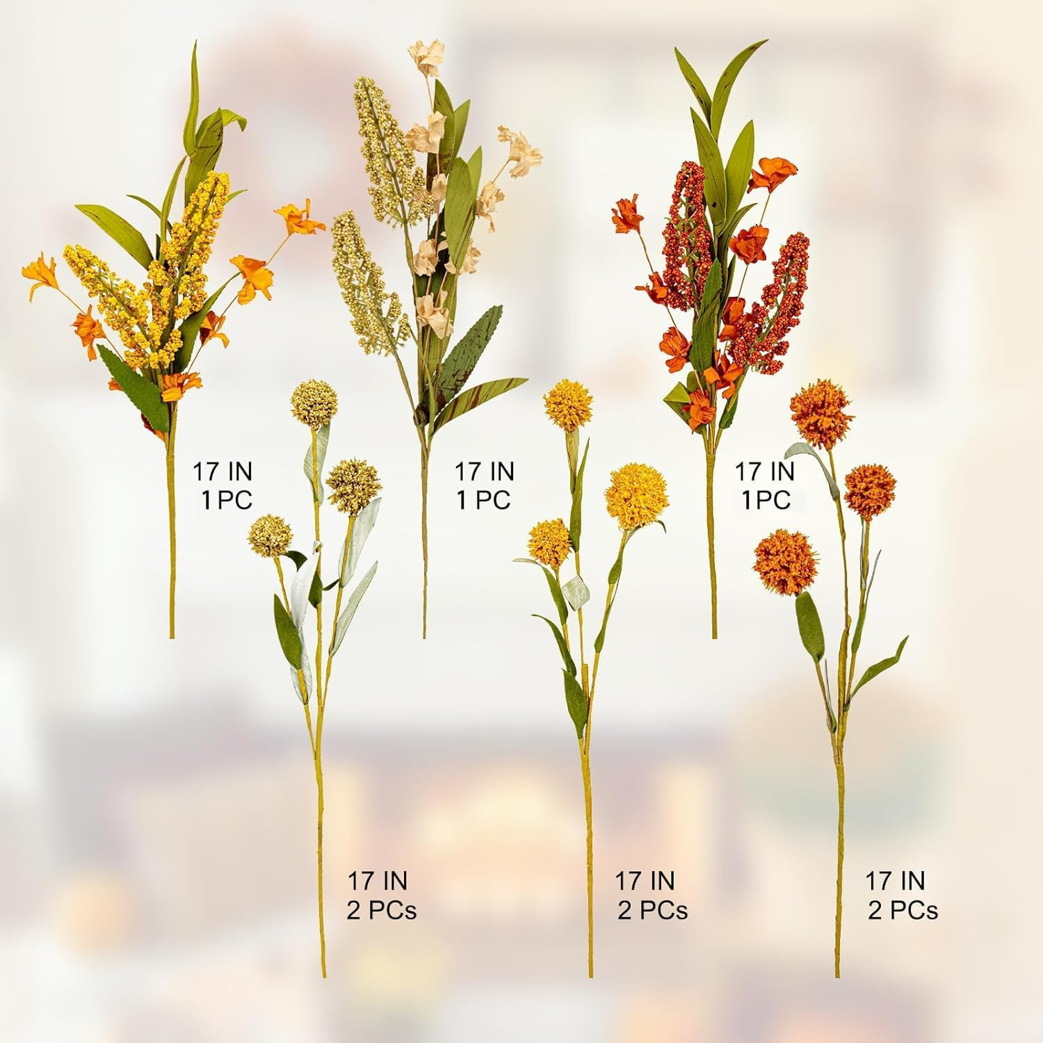 17 Inches Boho Autumn Flowers 9 PCs Faux Fall Flower Stems Rustic Fall Floral Pi