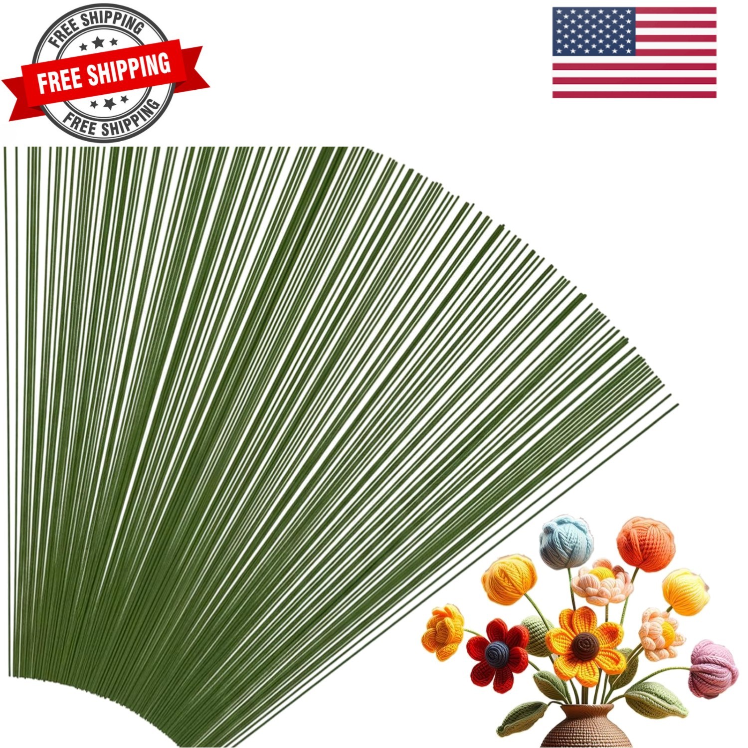 300 PCS Floral Wire Stems, 26 Gauge 14 Inch Artificial Flower Stems, Green Fl…
