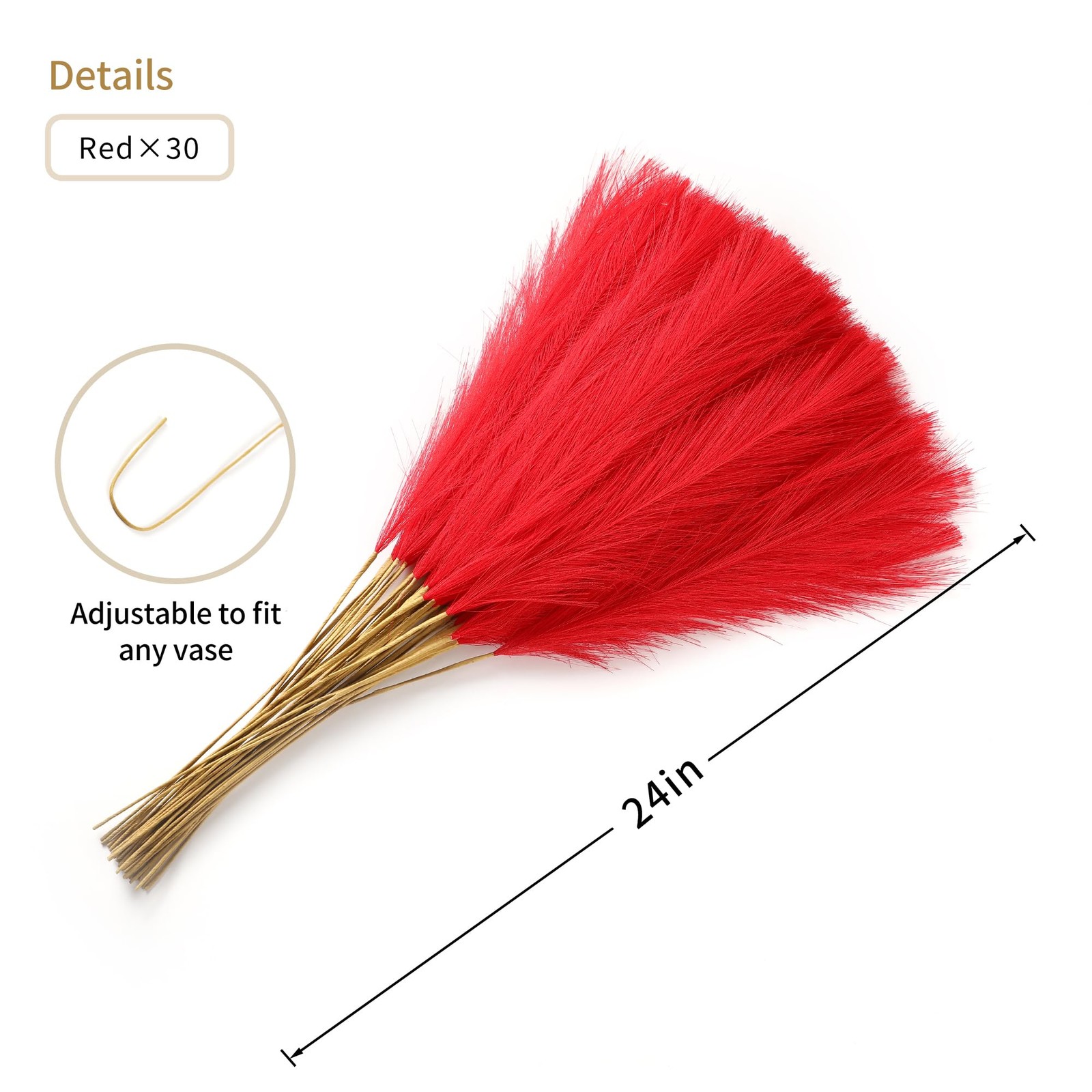 30 PCS 24 Inch Short Artificial Red Pampas Grass Decor, Fake Pompas Floral