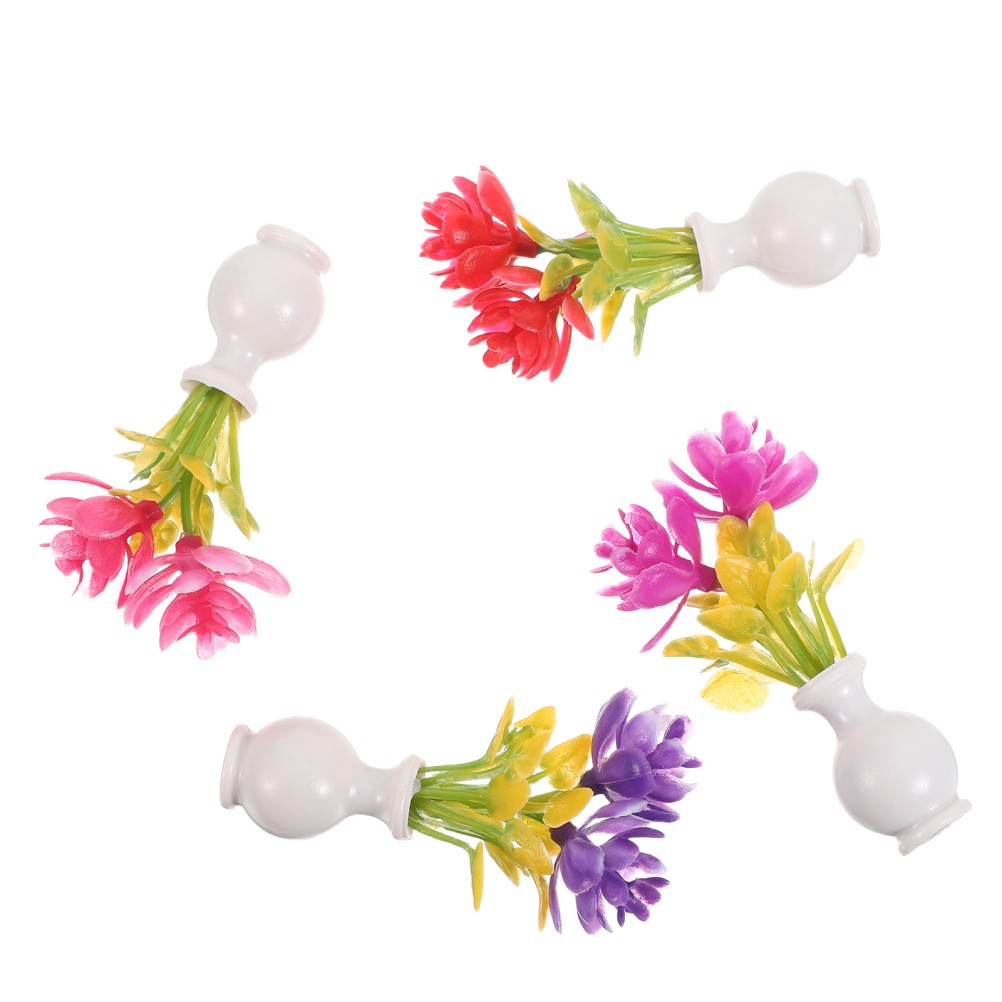 4 Pcs Dollhouse Simulated Flowers Fairy Gardens Accessory Mini Bud Vase