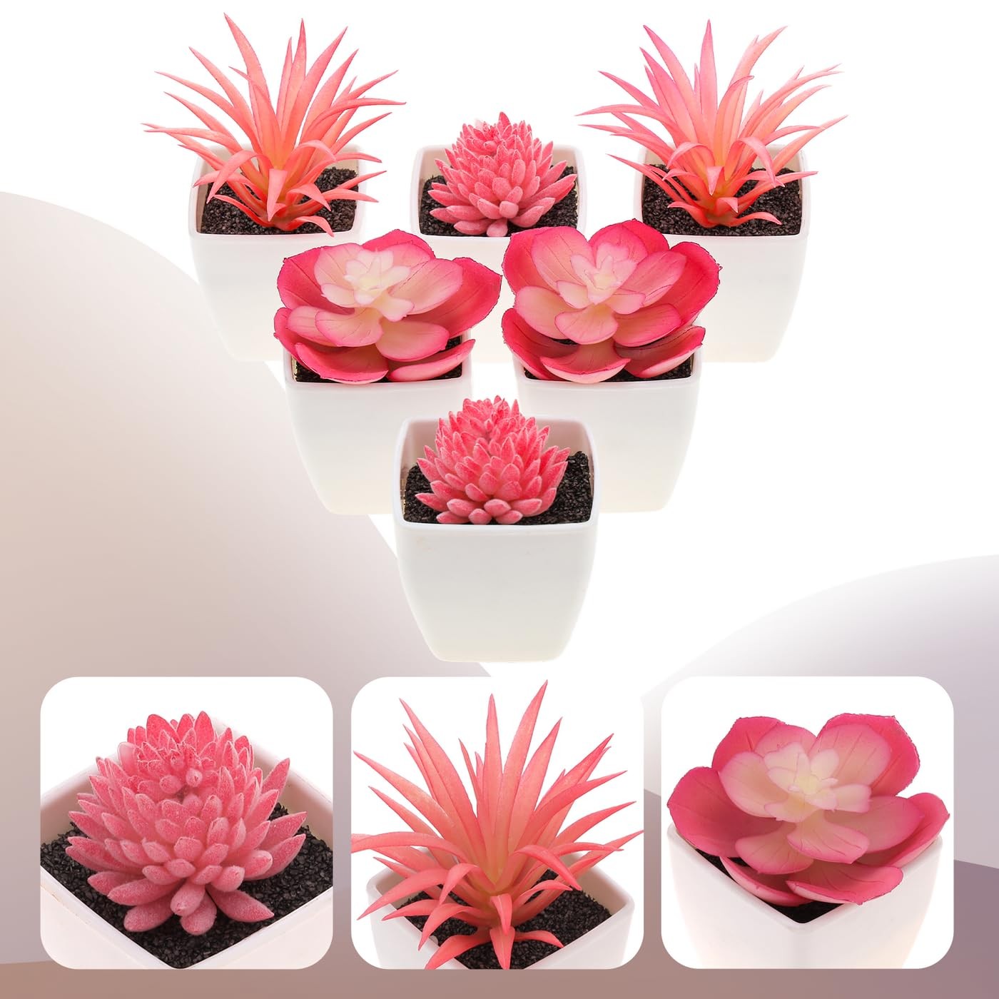 Mini Artificial Succulent Plants Fake Plastic Potted Succulents White 6 PCS