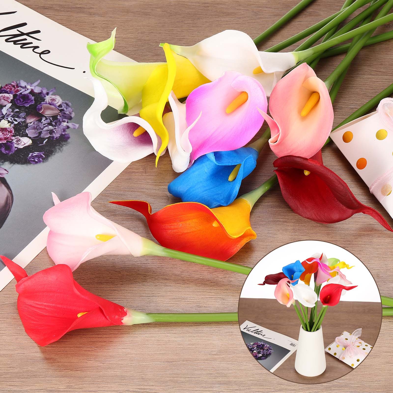 6 Pcs 13 Inch Artificial Calla Lily Fake Flowers Real Touch, Yellow