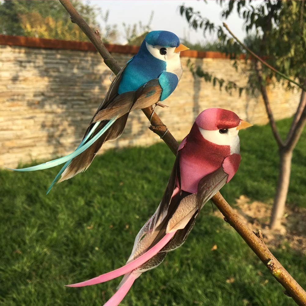12pcs Clip-On Artificial Foam Birds – Long Tail Feather Decor for Crafts, Home,