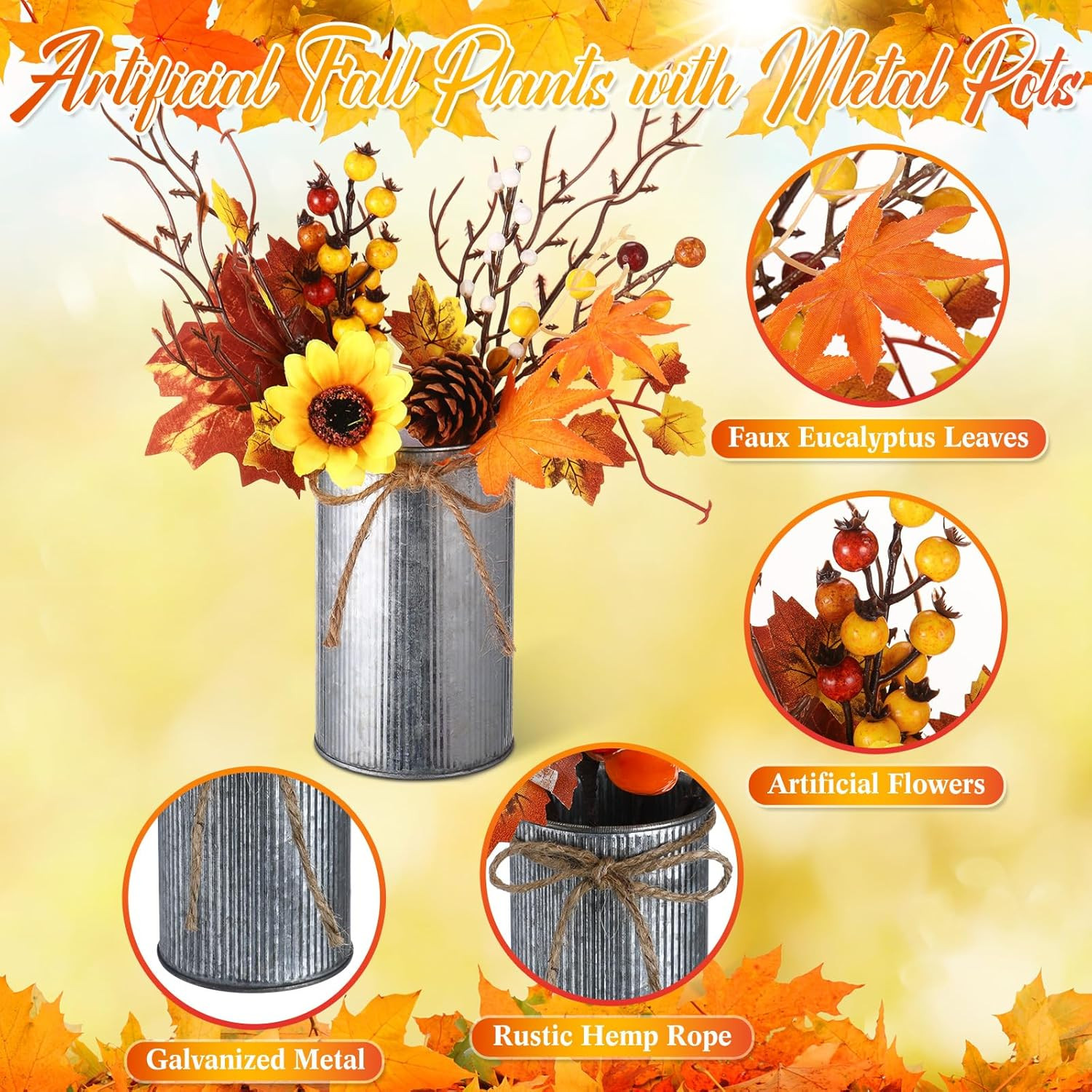 Autumn Harvest Centerpiece Set with Pumpkins & Flowers for Rustic Home Decor