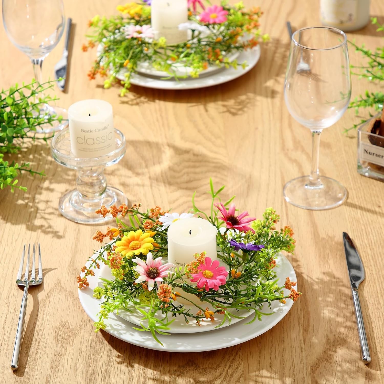 4 Pcs Spring Flower Candle Rings Artificial Floral Wreaths Summer Floral Pillar