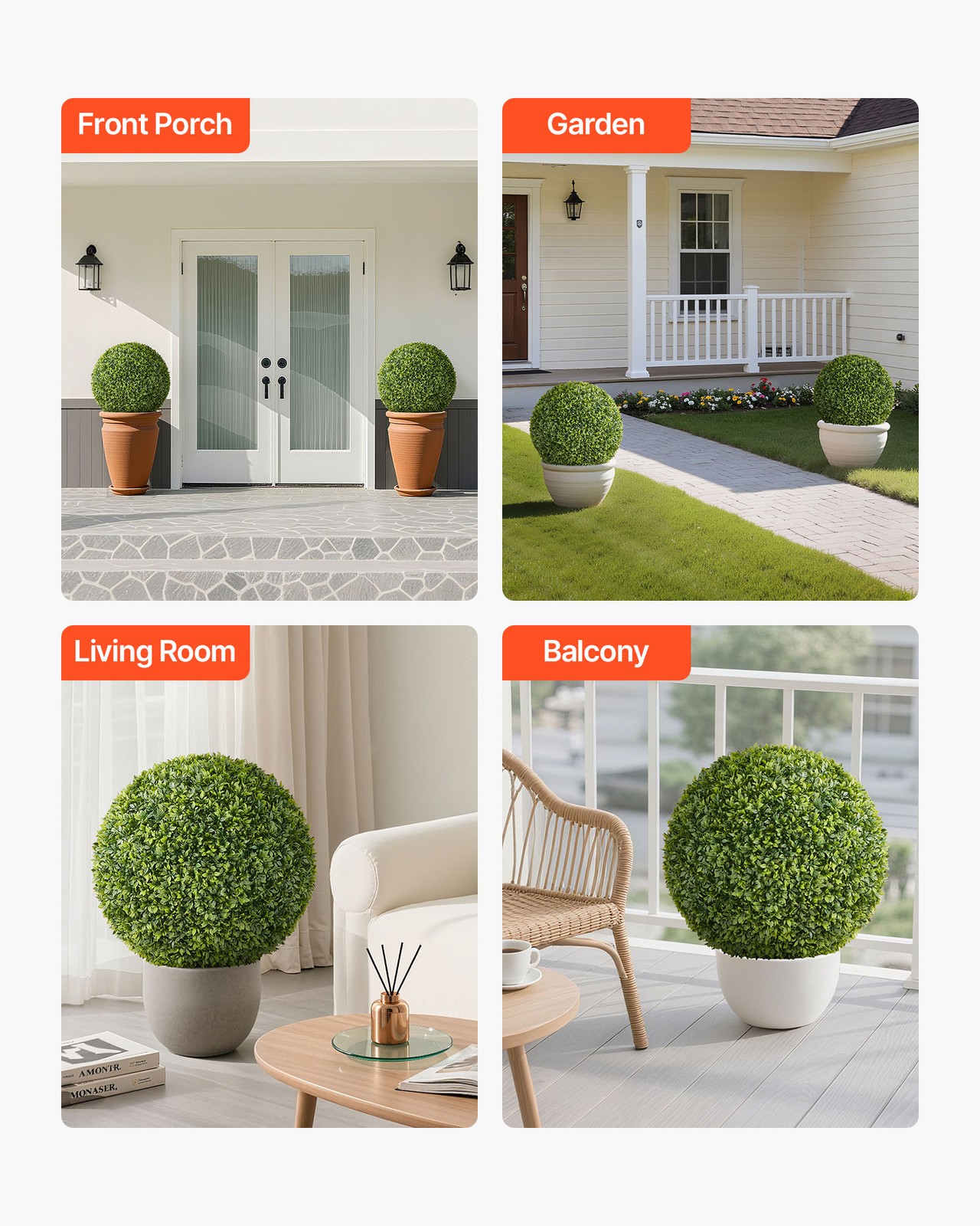 VEVOR Artificial Topiary Ball 23 Inch Faux Boxwood Plant Home Garden Wedding