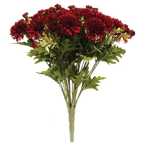 New Primitive MUMS BOUQUET BUSH BURGUNDY FALL Cottage Country 15″Tx11″W Floral