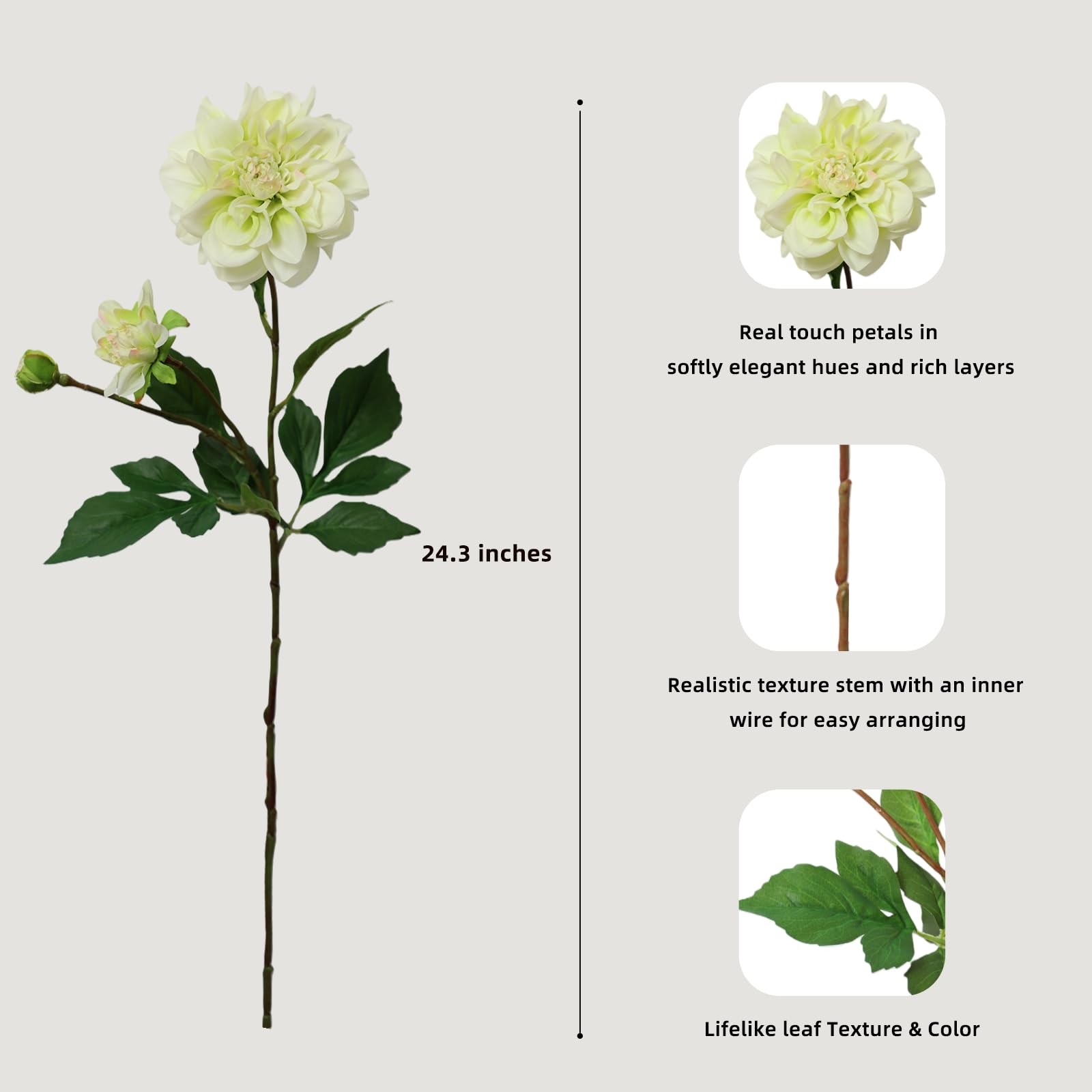 Real Touch Dahlia Artificial Flowers, 3 Pcs, 24.3” Long Stem Faux Dahlias in …