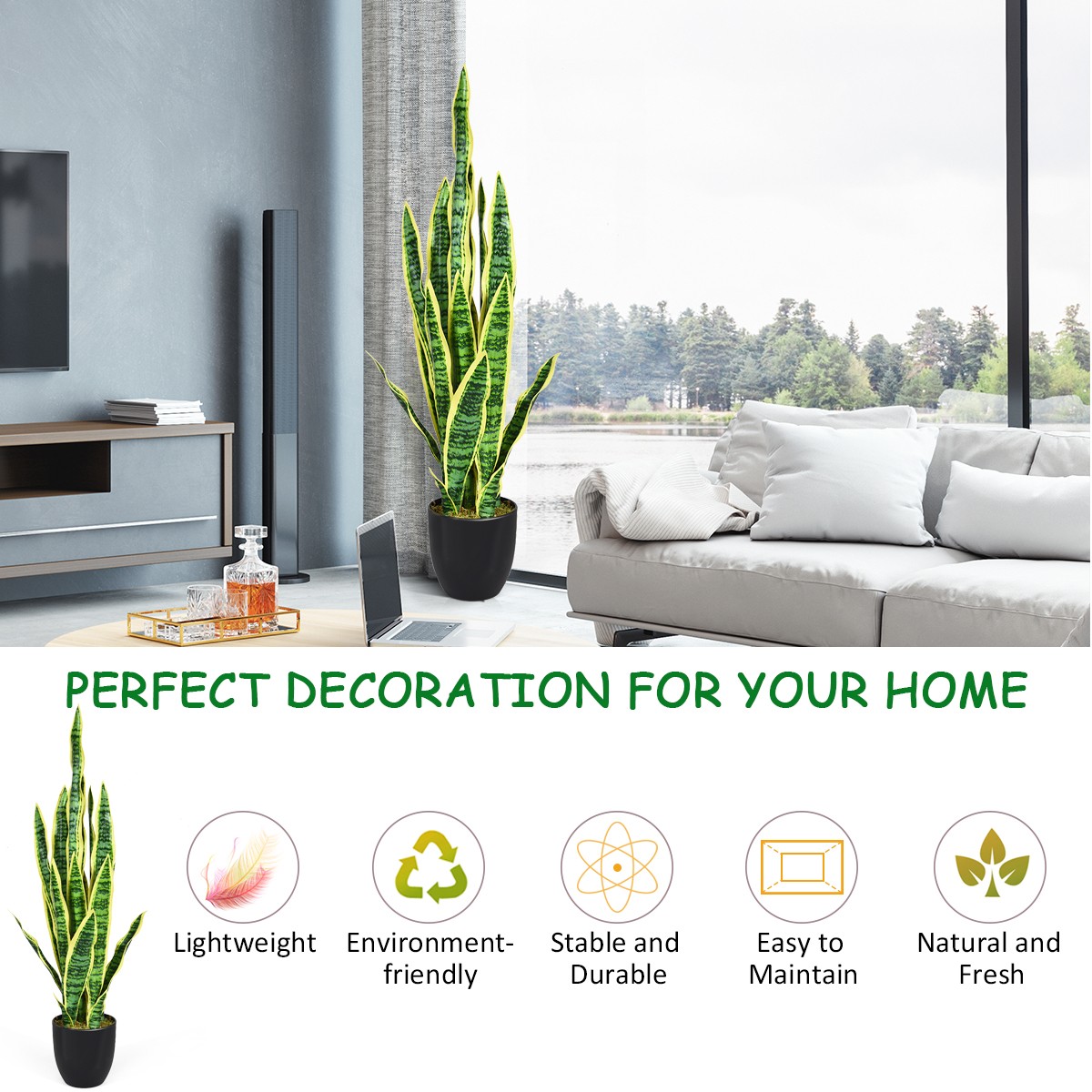 Artificial Snake Plant 35.5″ Fake Sansevieria Indoor/Outdoor Decoration Yellow