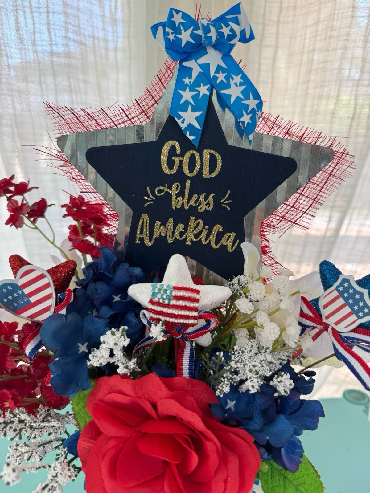 Handmade “Red, White and Stems” 4th of July Silk Floral Arrangement Centerpiece