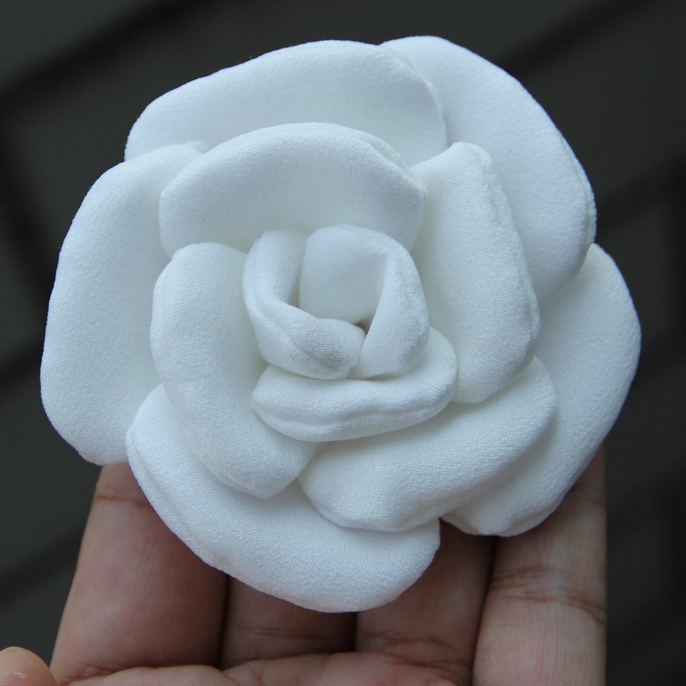 8cm Colorful Handmade Fabric Camellia Flowers Burned Edge Camellia For Crafts