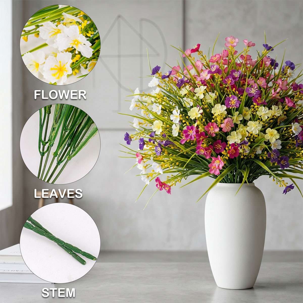 24 Bundles Artificial Silk Flowers for Outdoors, Fake Plants Faux Greenery US