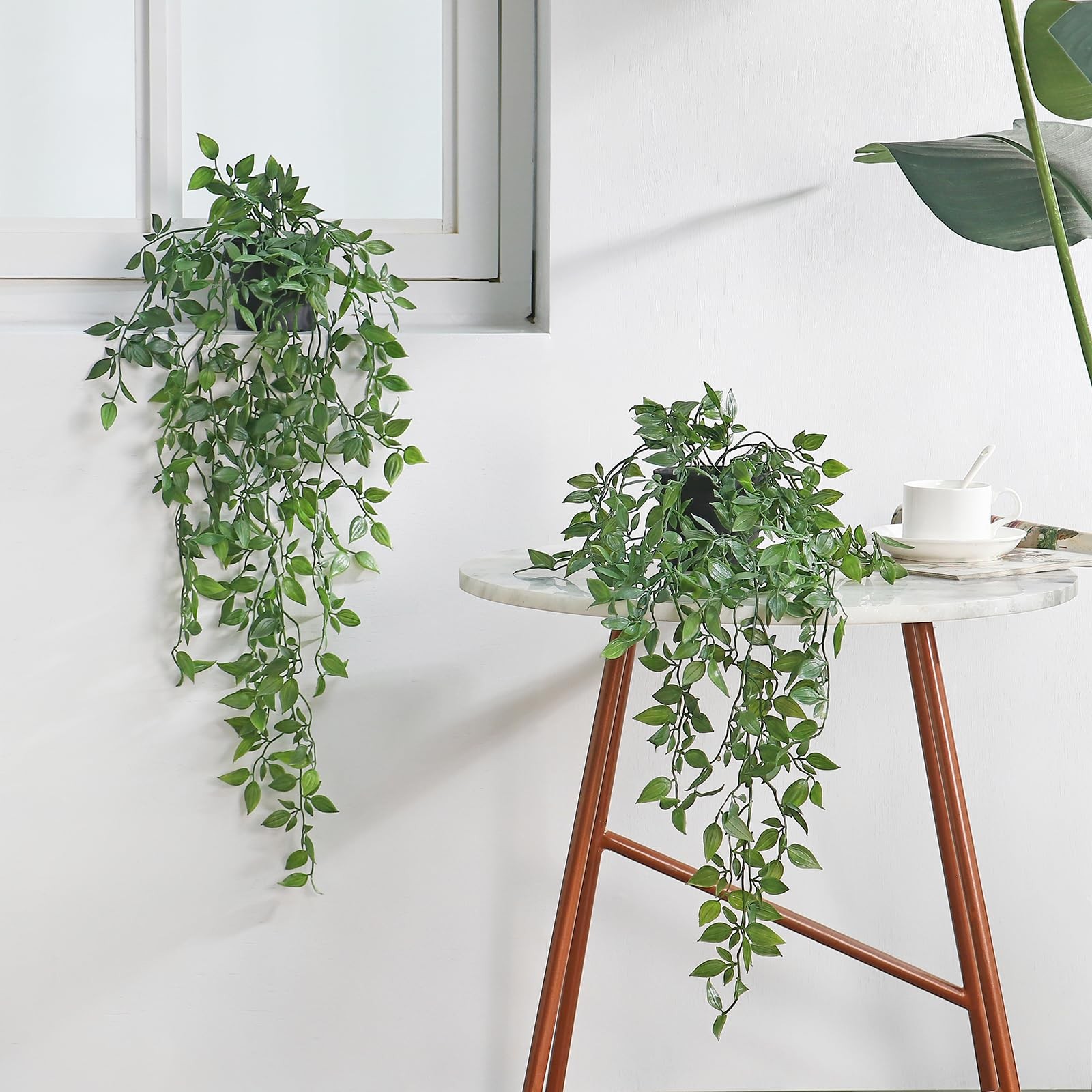 Artificial Hanging Plants Fake Small Potted Faux Mandala Vines Greenery 2 PCS