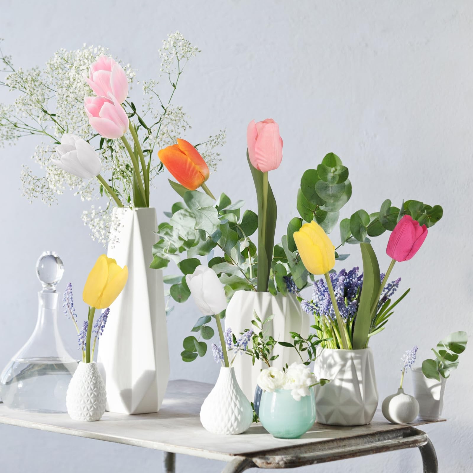 Artificial Tulips – 20 Stems Real Touch Realistic Fake Tulip Flowers, Premium…