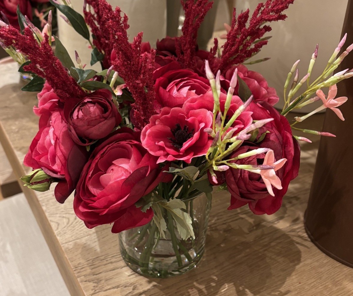 NEW Pottery Barn Faux Composed Pink Jasmine & Peony Floral Flowers Arrangement
