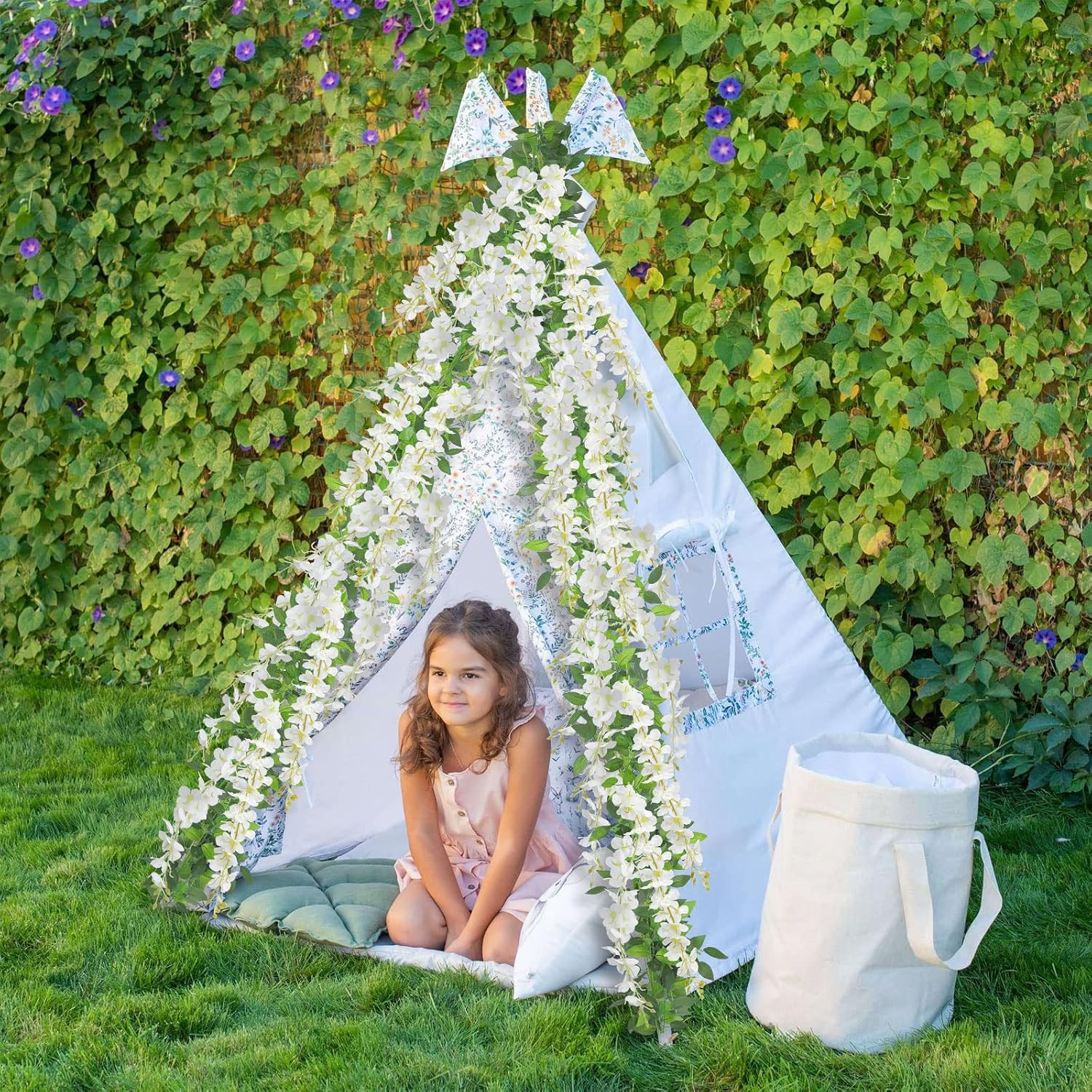 5Pcs 7.2 Ft/Piece Artificial Wisteria Garland Silk Fake White Wisteria Flowers H
