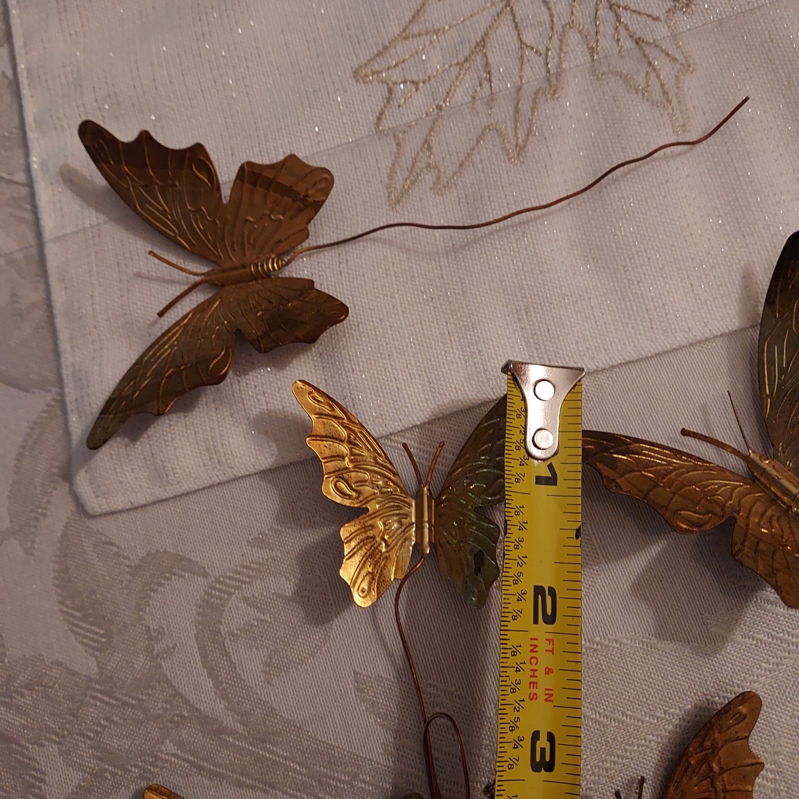 Vintage Gold Brass Color Metal Butterfly Wired Tie Ons Floral Decor Qty of 12