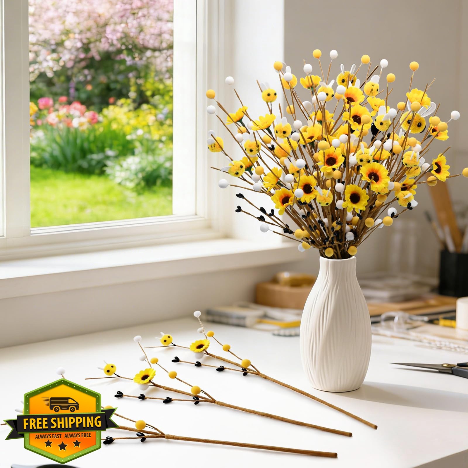 CRCZK Bee floral stems, yellow brown