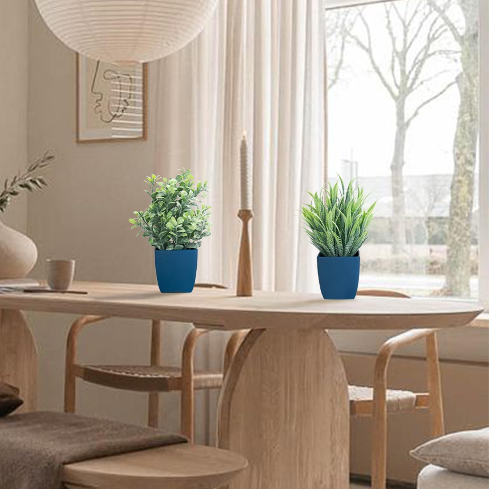 2 PCS Small Fake Plants In Blue Pot Artificial Eucalyptus Rosemary Decor