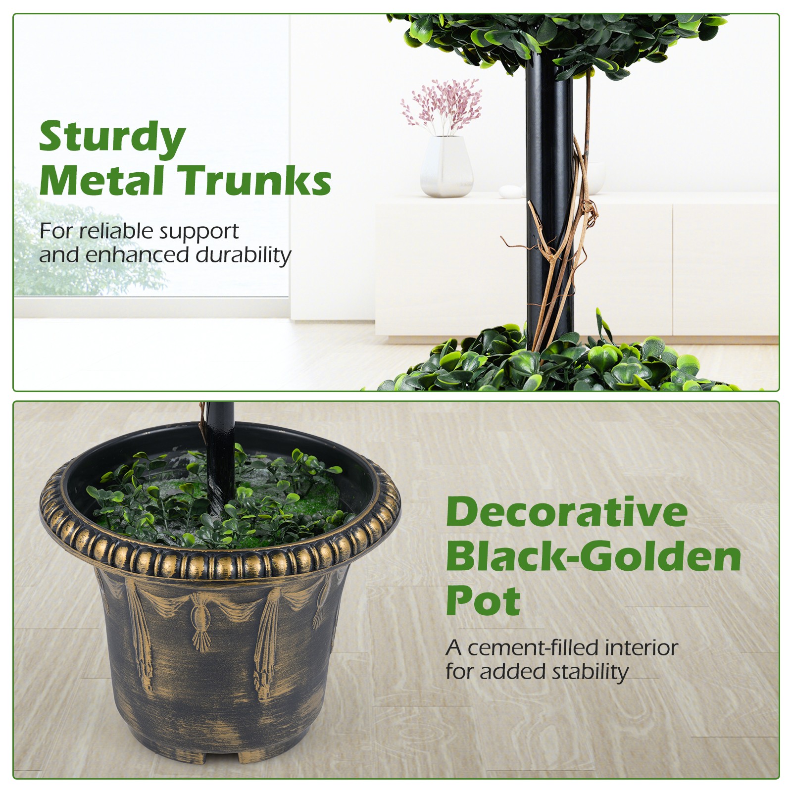 Artificial Boxwood Topiary Tree,Sun-Protective Double Ball Shrubs,Potted Plants