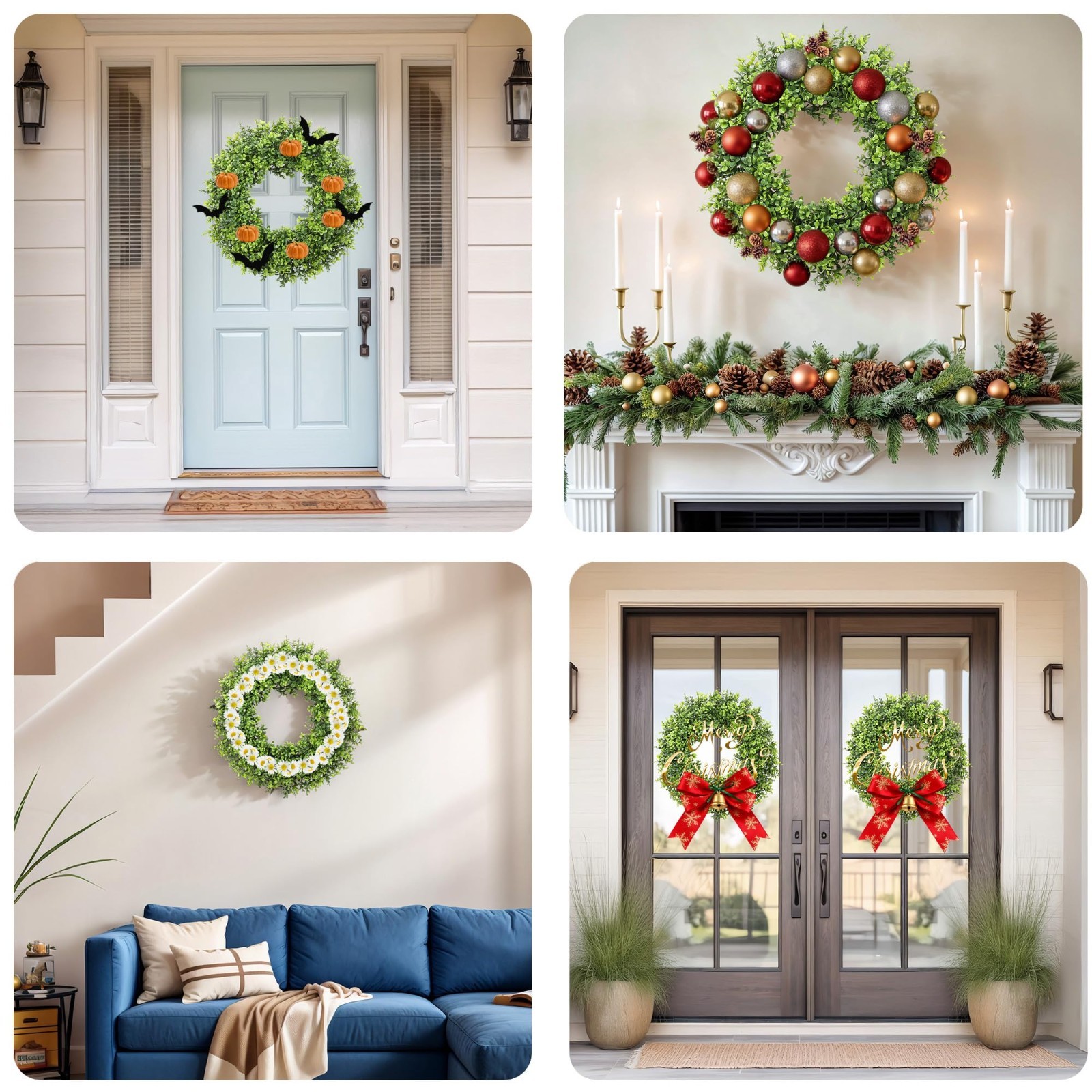 20″ Artificial Boxwood Wreath – All Season Green Decor for Door, Wall, Indoor/Ou