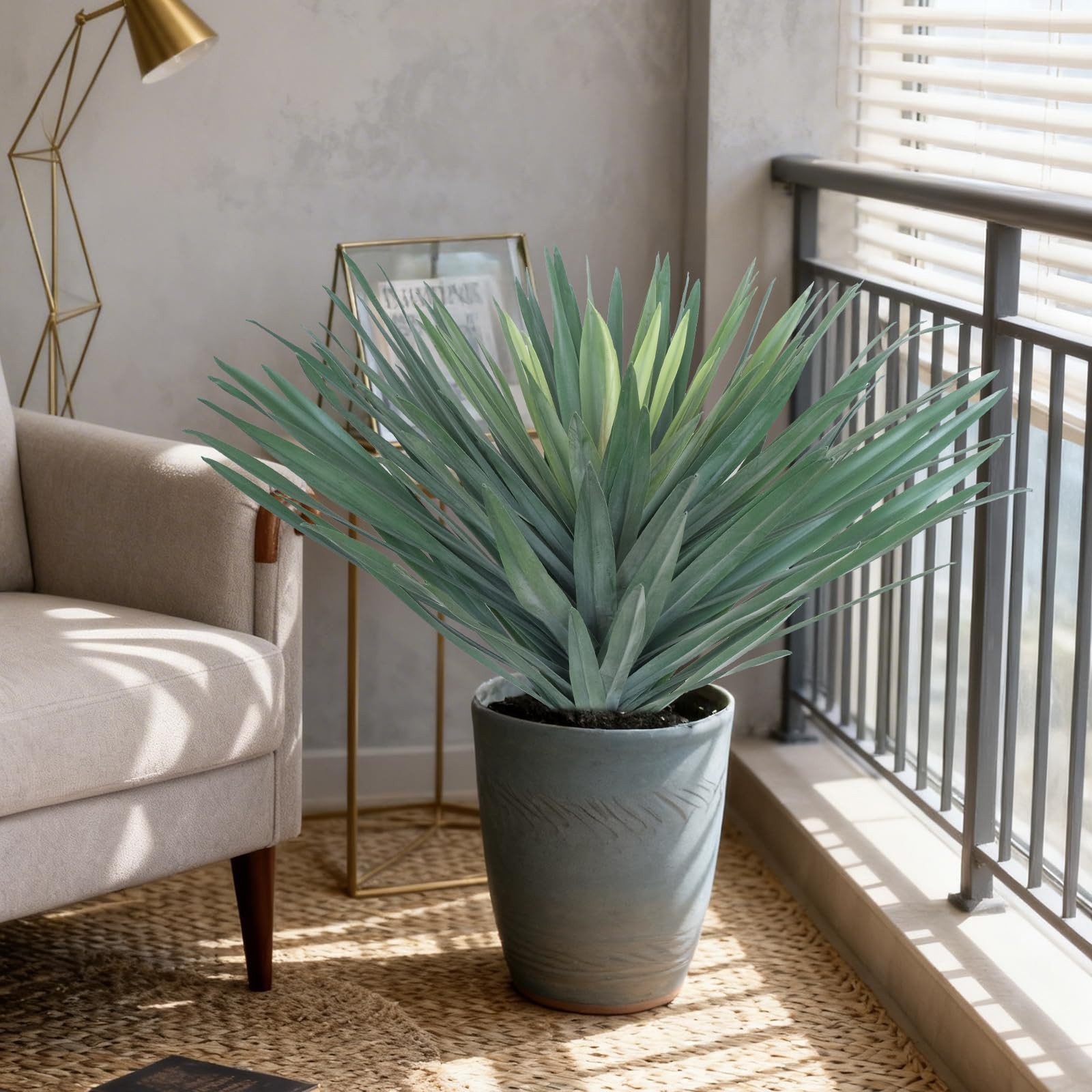 27″ Artificial Agave Plant in White Pot, Large Potted Fake Desert Green Plant…