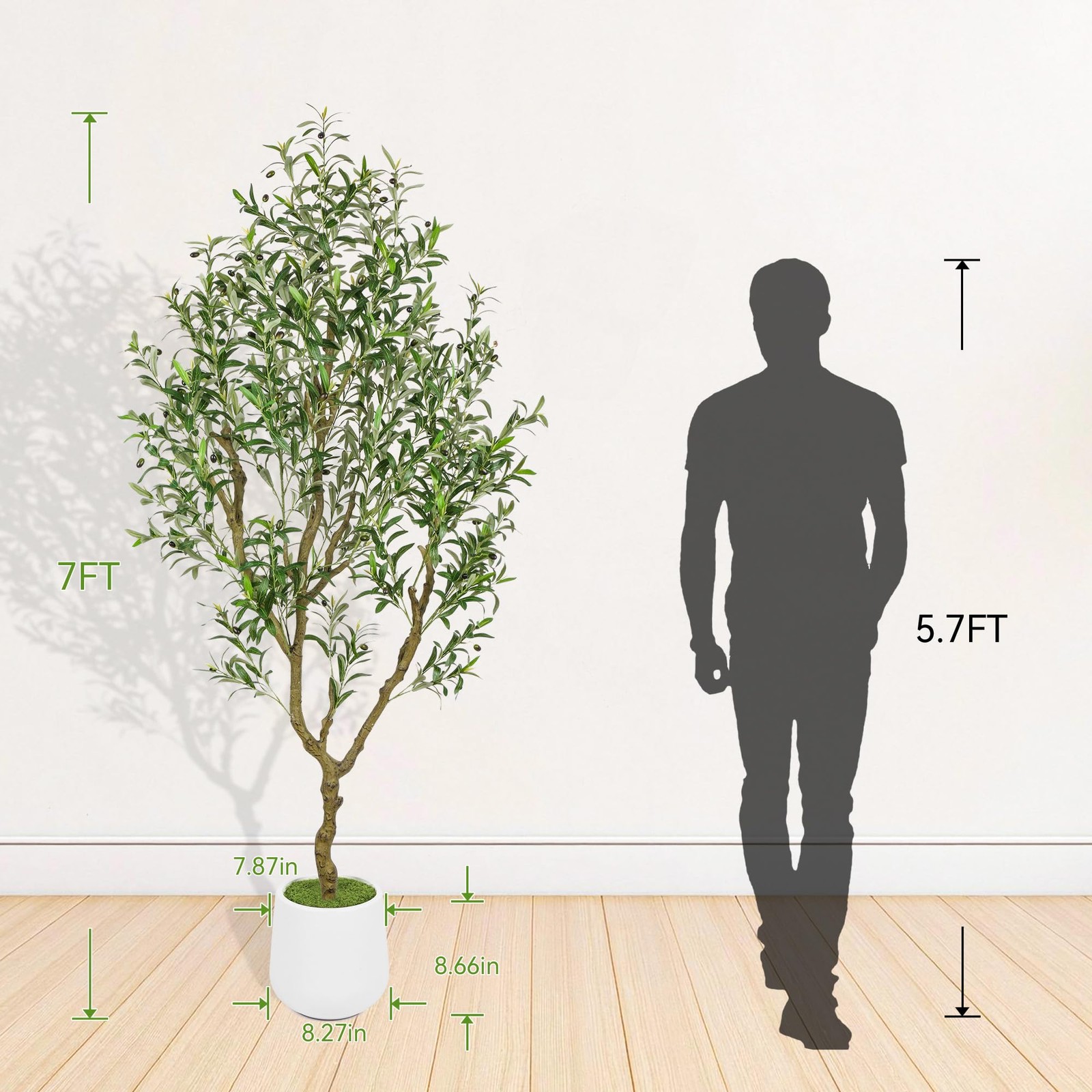 7ft Artificial Olive Tree with White Tall Planter, Realistic Leaves & Fruits …