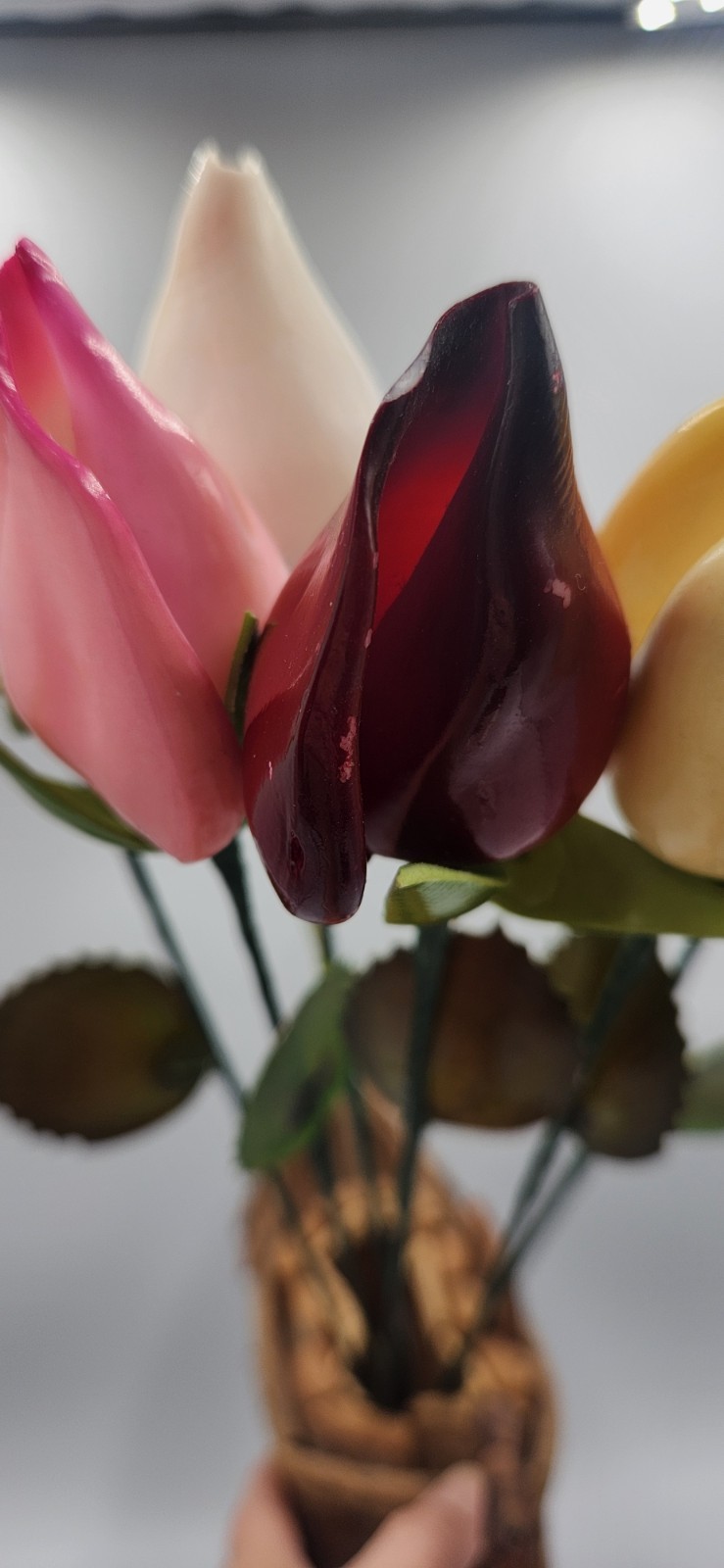 Seashell Hand Painted Long Stem Rose Buds Set of 6
