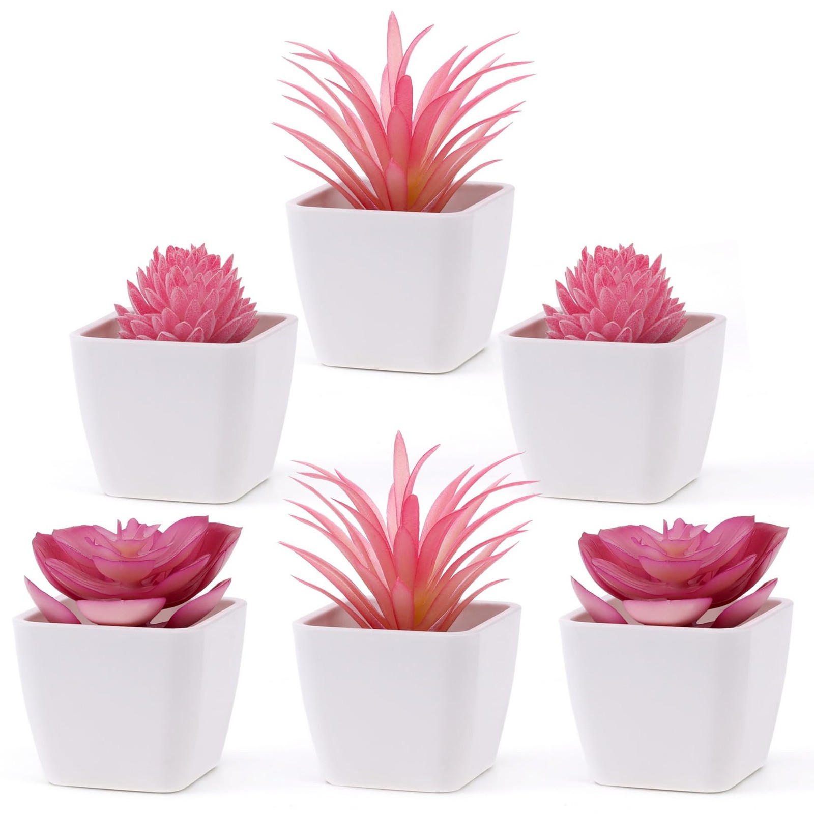 Mini Artificial Succulent Plants Fake Plastic Potted Succulents White 6 PCS