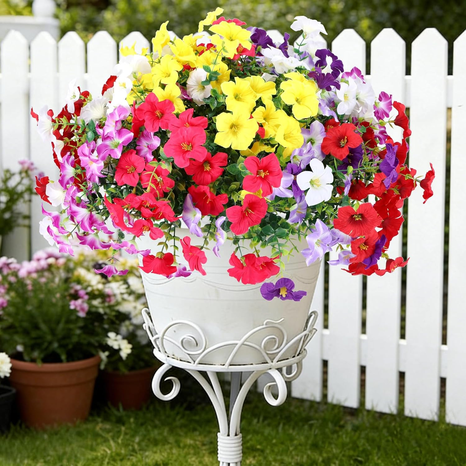 Artificial Flowers Plants for Outdoors, 12 Bundles UV Resistant Fake Small Faux