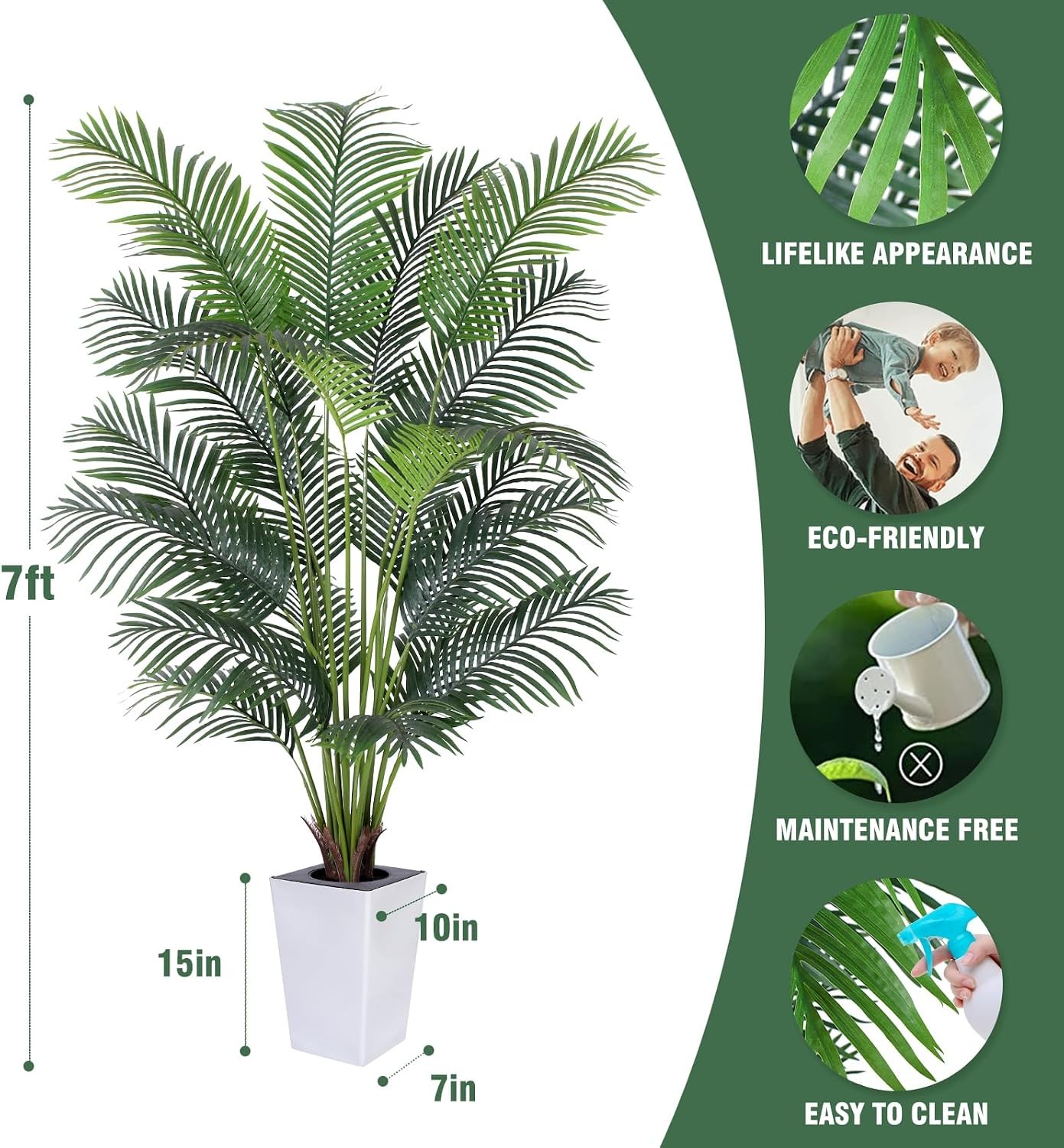 Artificial Palm Tree with White Tall Planter 7ft Tall Potted Artificial Silk