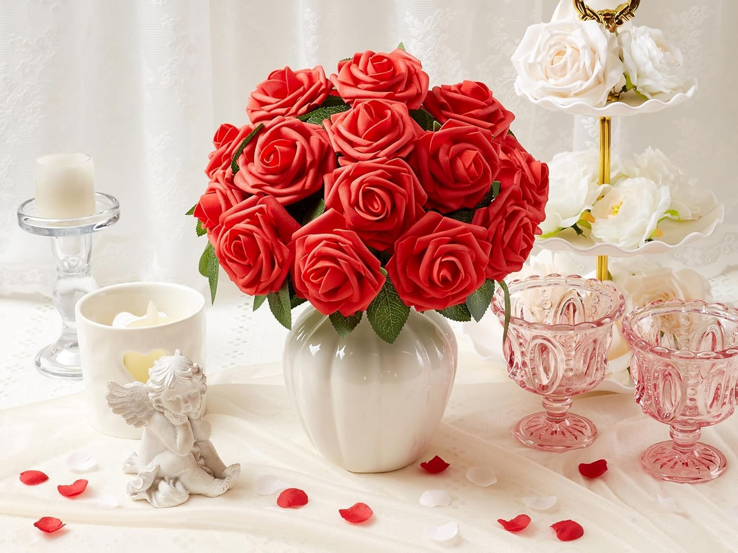 Red Artificial Rose Flowers Fake Flowers with Stem Red Foam Fake Roses for DIY W