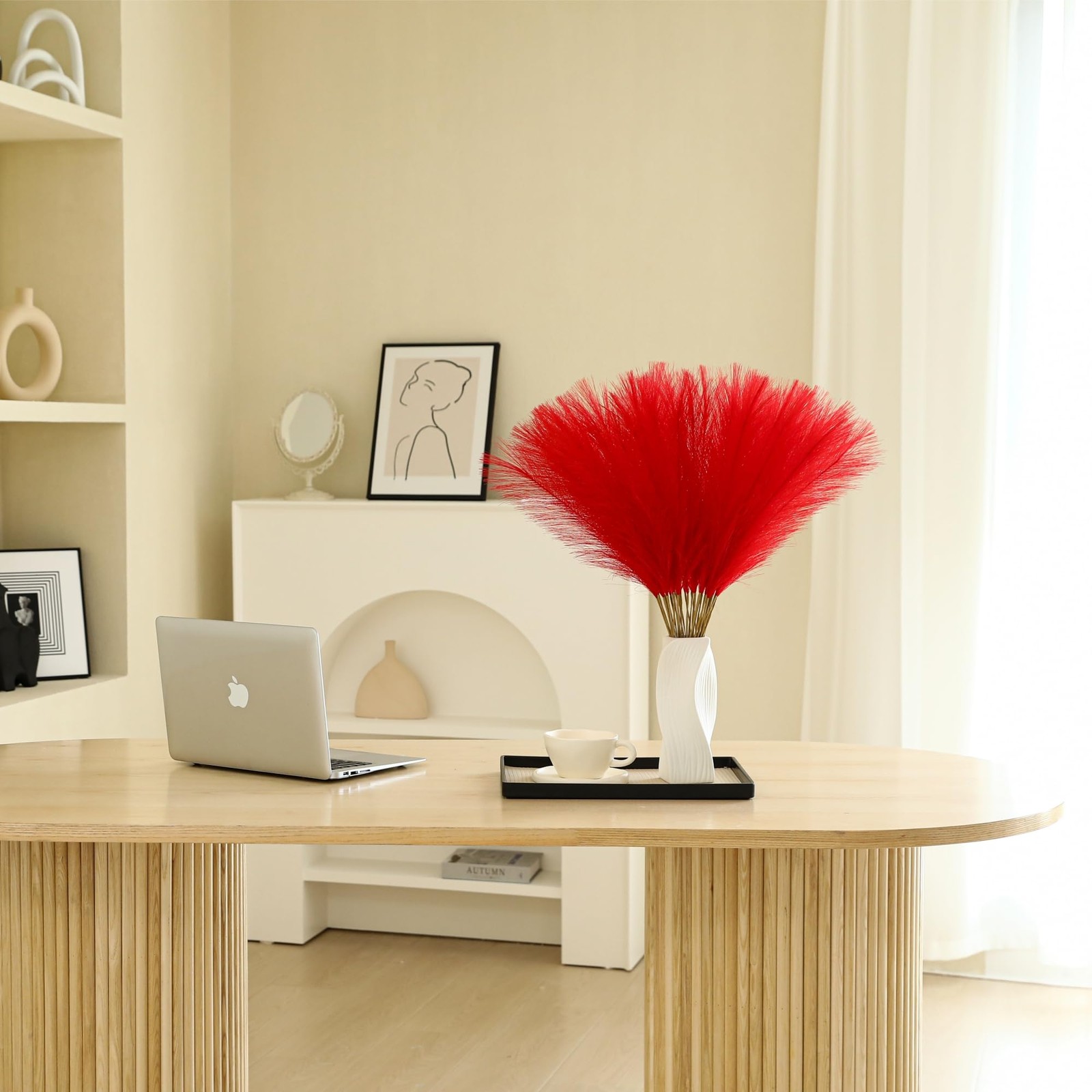 30 PCS 24 Inch Short Artificial Red Pampas Grass Decor, Fake Pompas Floral