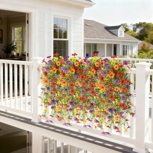 Artificial Hanging Flowers for Outdoor, 8PCS Fake A01 Purple+red+orange+yellow