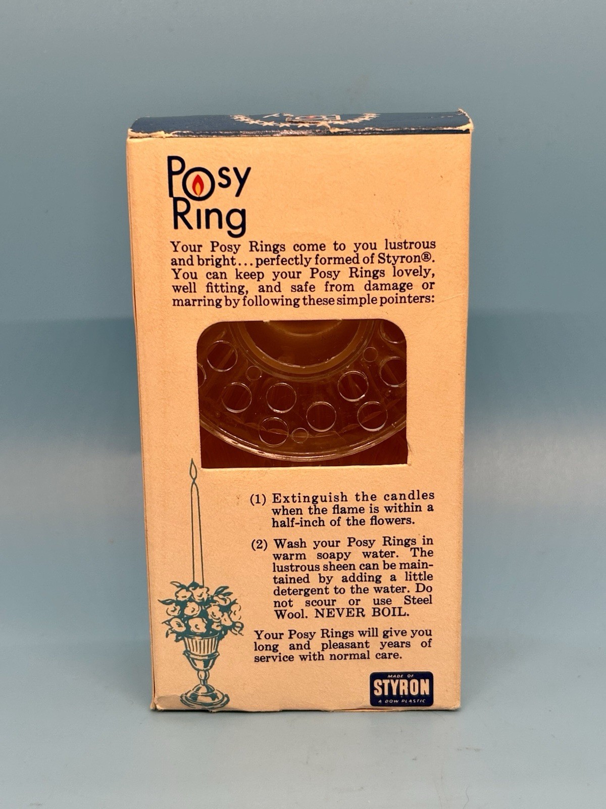 Vintage Posy Ring Pair w Box Flower Frog Floral Candle Holder Mid Century