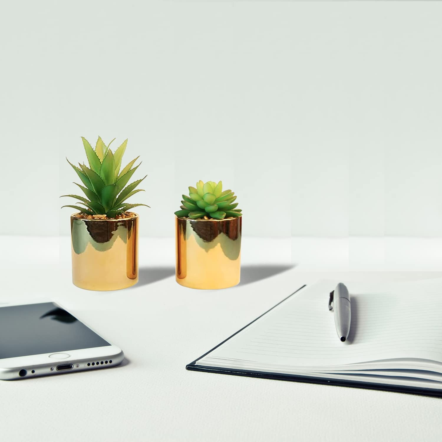 Faux Succulent Artificial Plants 7” & 5” in Pots Home Decoration Set of 2 G…