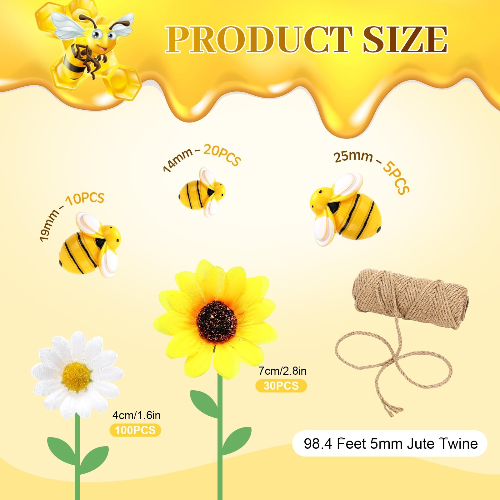 166 PCS Yellow White Artificial Sunflower Heads Tiny Bees Craft Decoration
