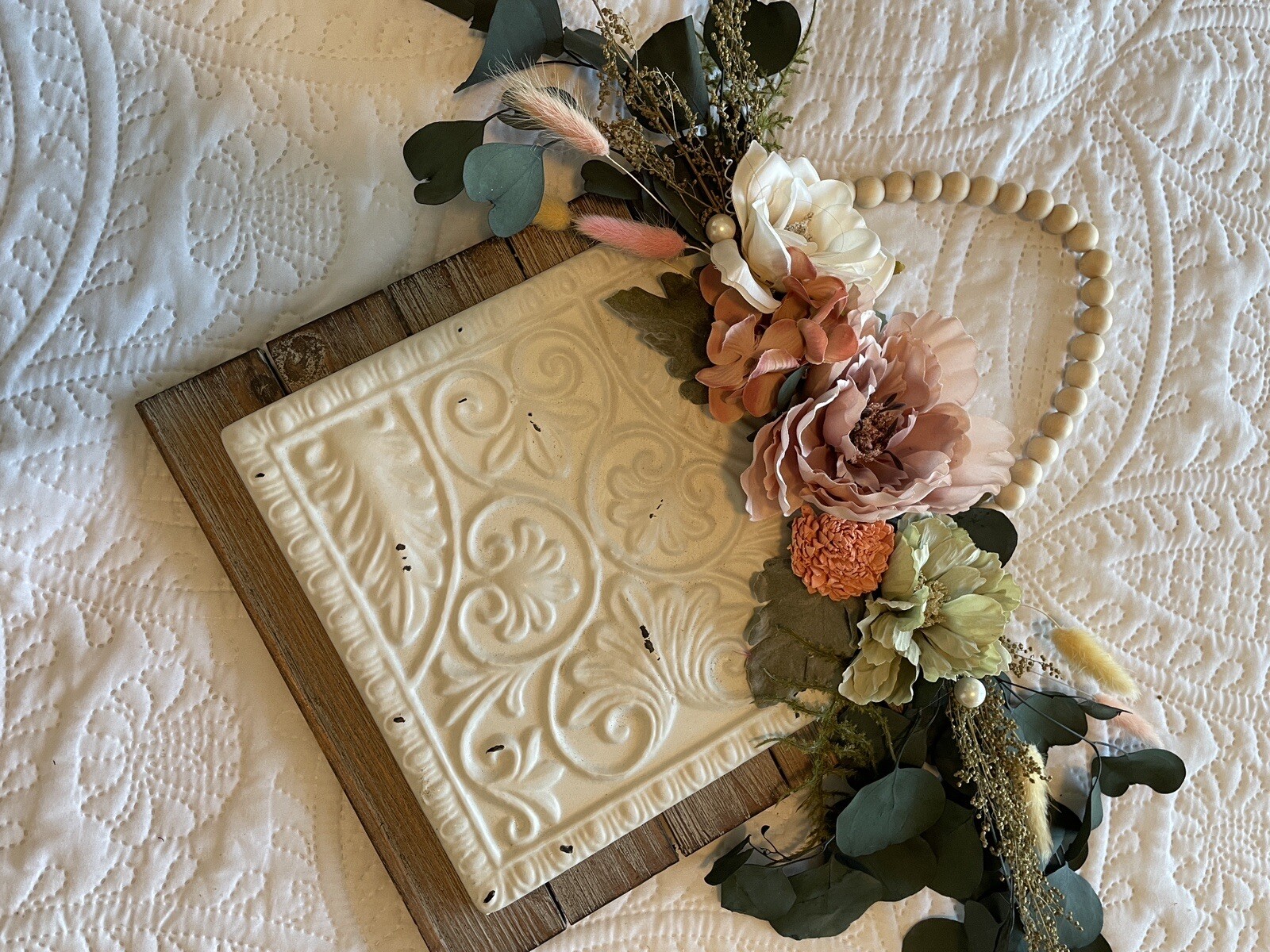 Metal plaque swag | Dried and artificial flower swag | Dried Flower wall decor