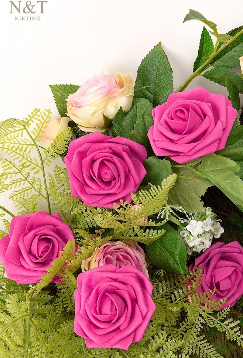 25 Pcs Hot Pink Foam Roses – Elegant Artificial Flowers for Weddings and Decor