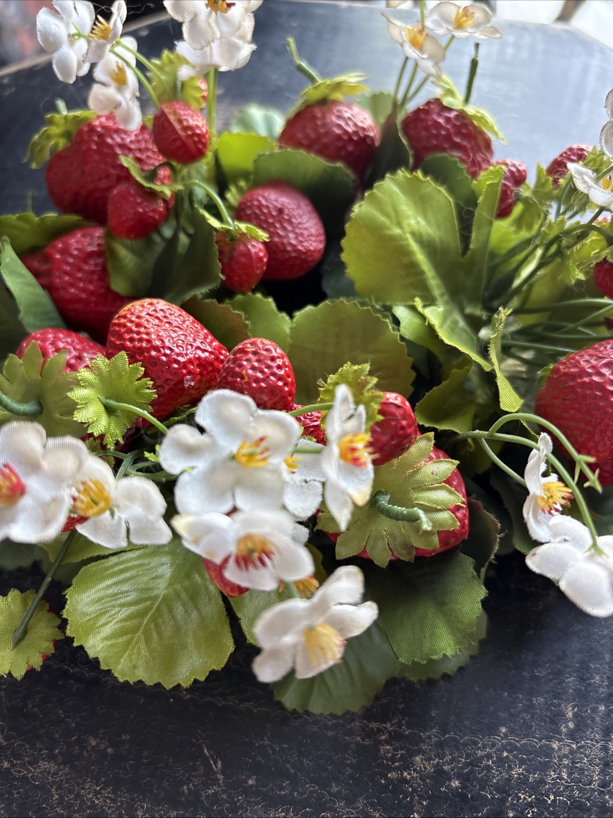 Vintage Floral Candle Ring Centerpiece Strawberries And Flowers