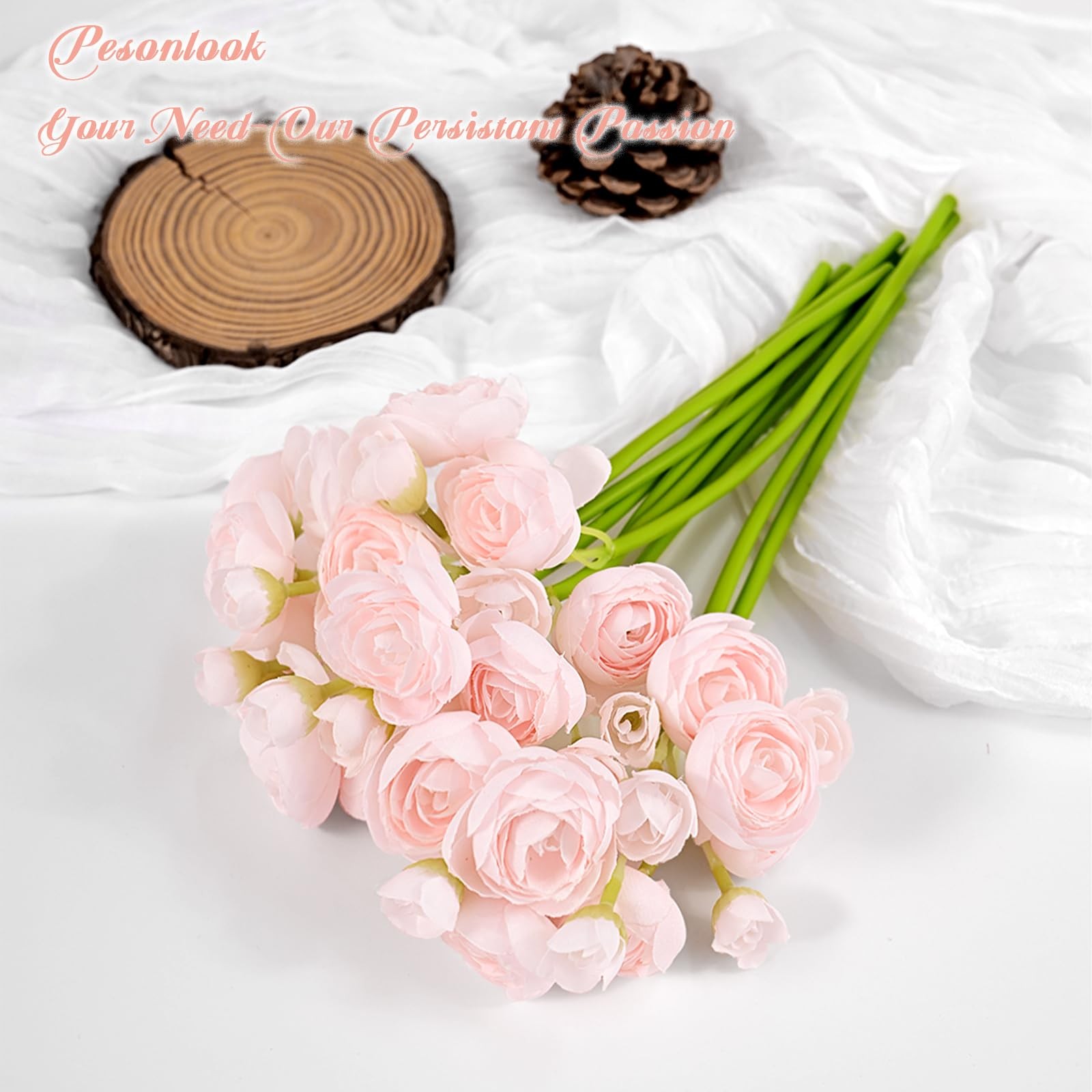 48 PCS Shabby Blush Faux Silk Mini Ranunculus Artificial Wedding Flower Bulk