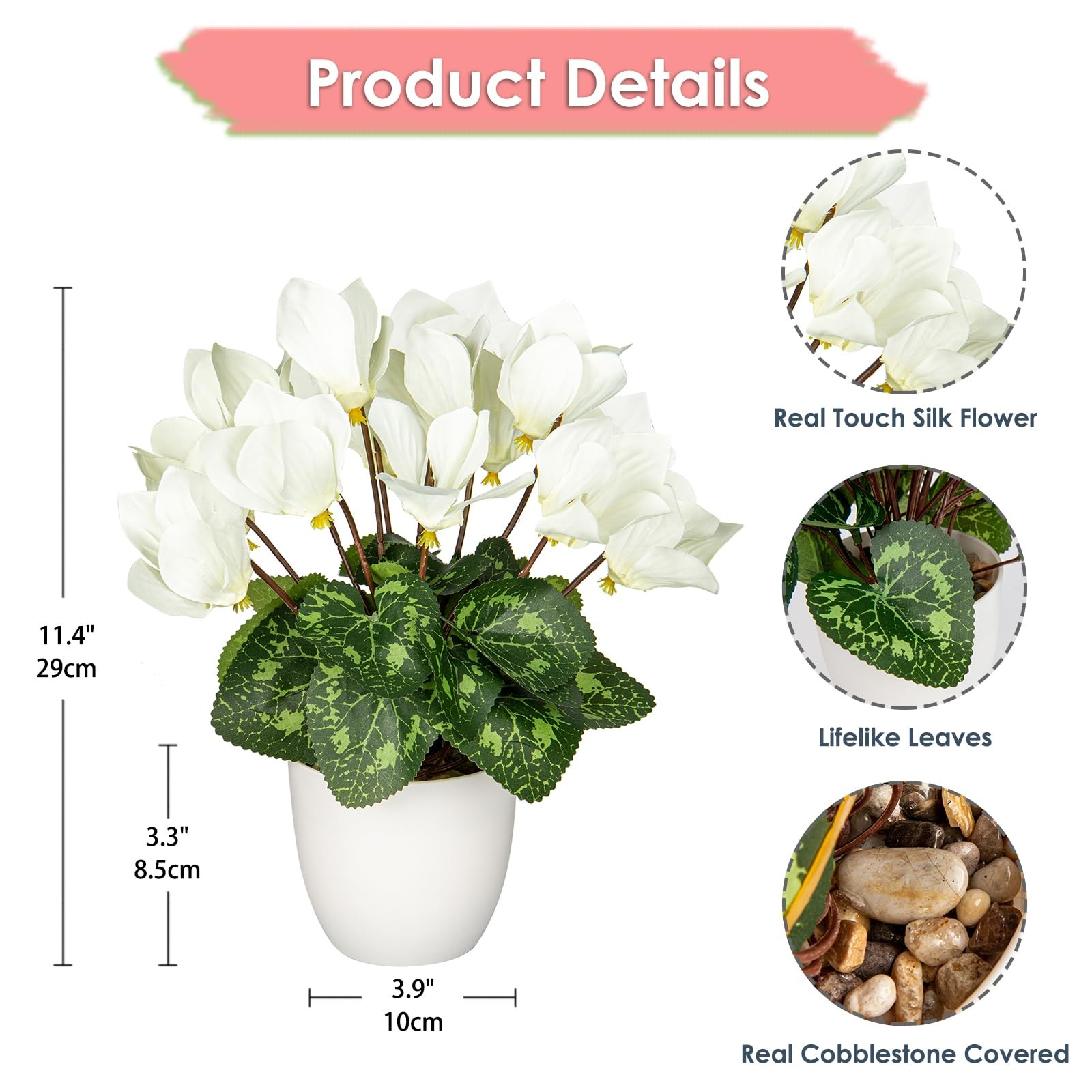Artificial Cyclamen Flowers Plant Potted Fake Silk Flowers Plants in White Po…