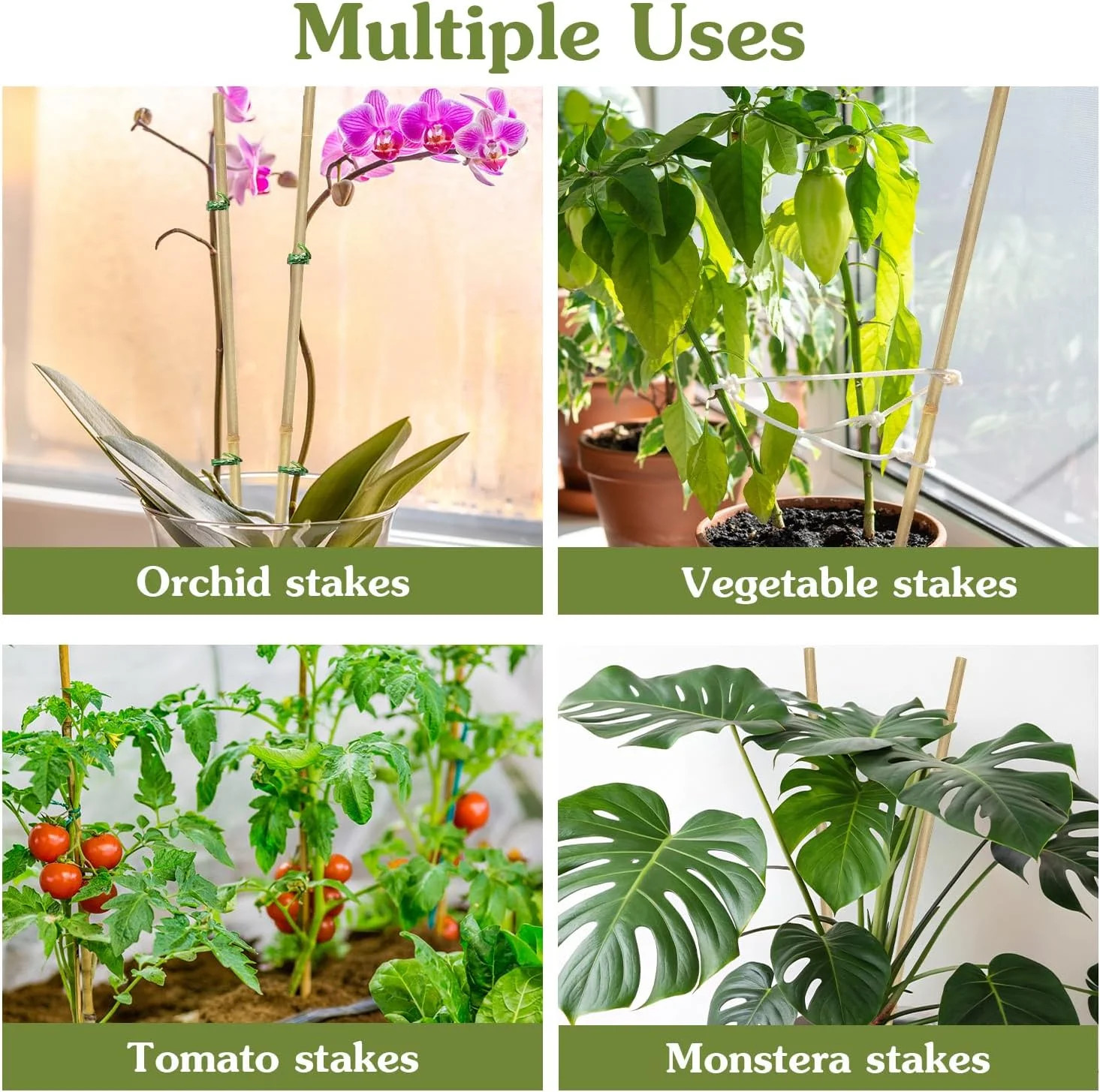 Plant Stakes 18inch, 20Pcs Natural Bamboo Sticks Garden Stakes, HAINANSTRY Plant