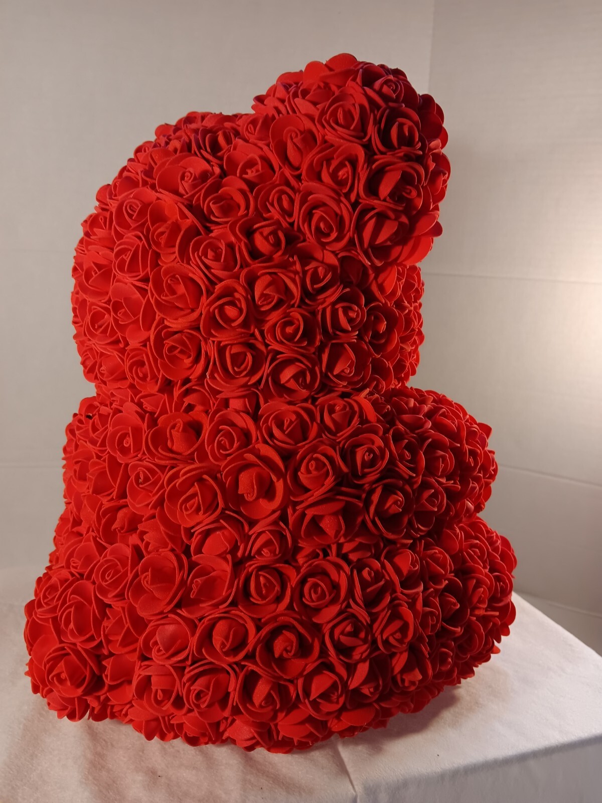 Red Rose Teddy Bear with White Heart – 13″ Artificial Foam Flower Gift – Romanti