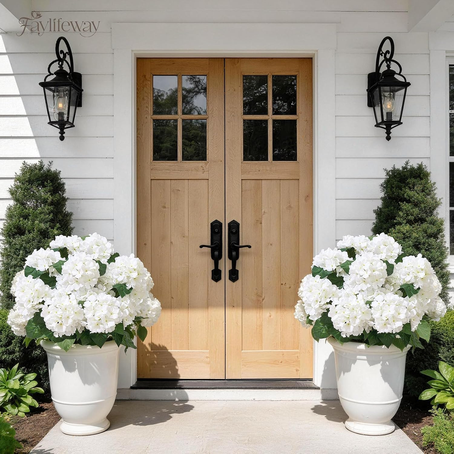 UV Resistant Faux Hydrangea Flowers – 12 Heads for Outdoor Decor (White)