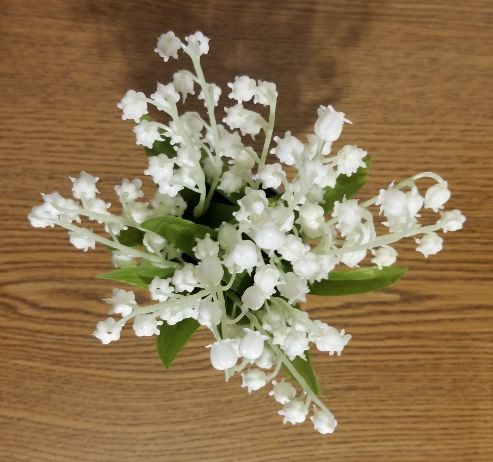 Lily of the Valley 8″ tall, white bell flowers, silver metal pot, Hobby Lobby