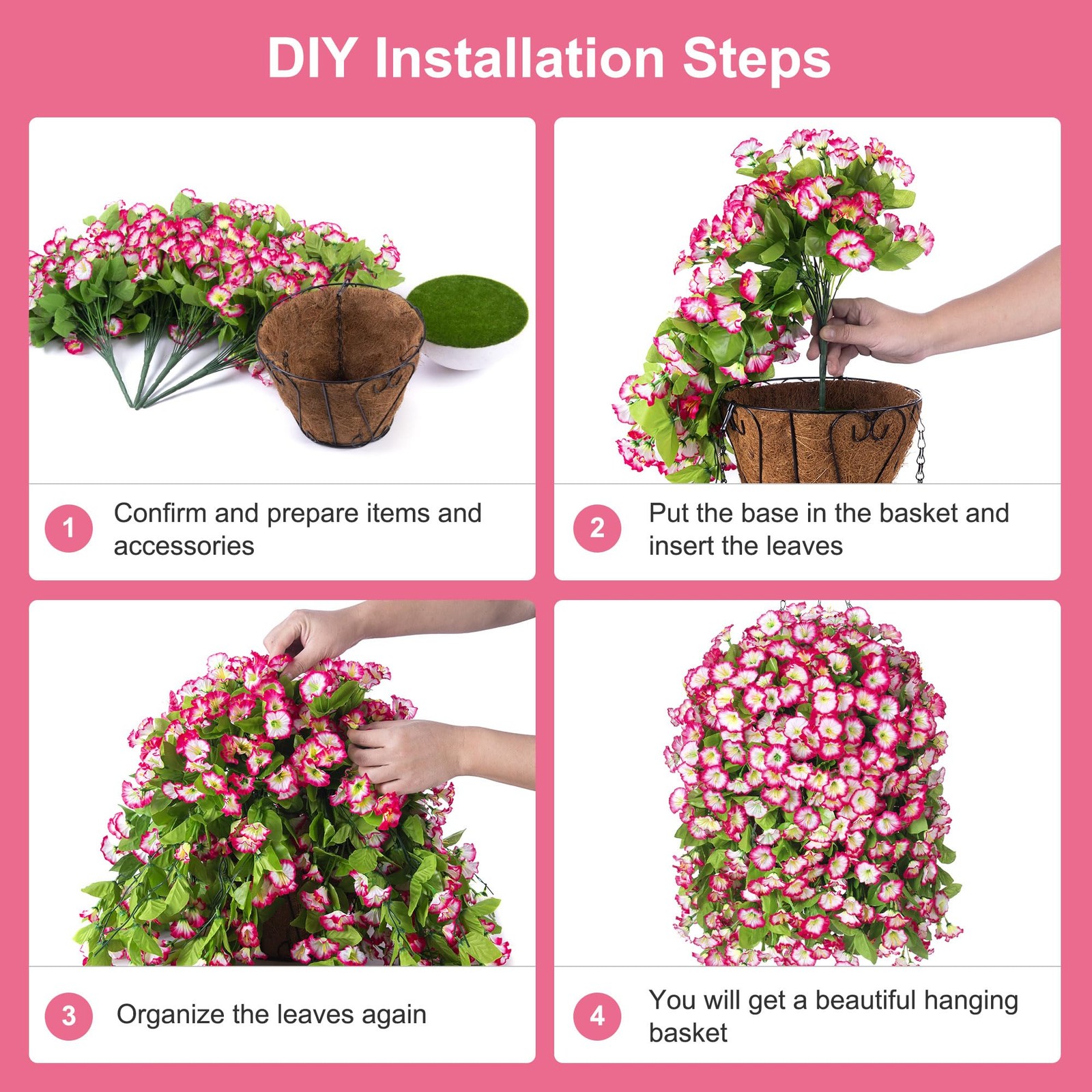 Ammyoo Artificial Faux Hanging Flowers Basket for Spring Summer Outdoor Porch…