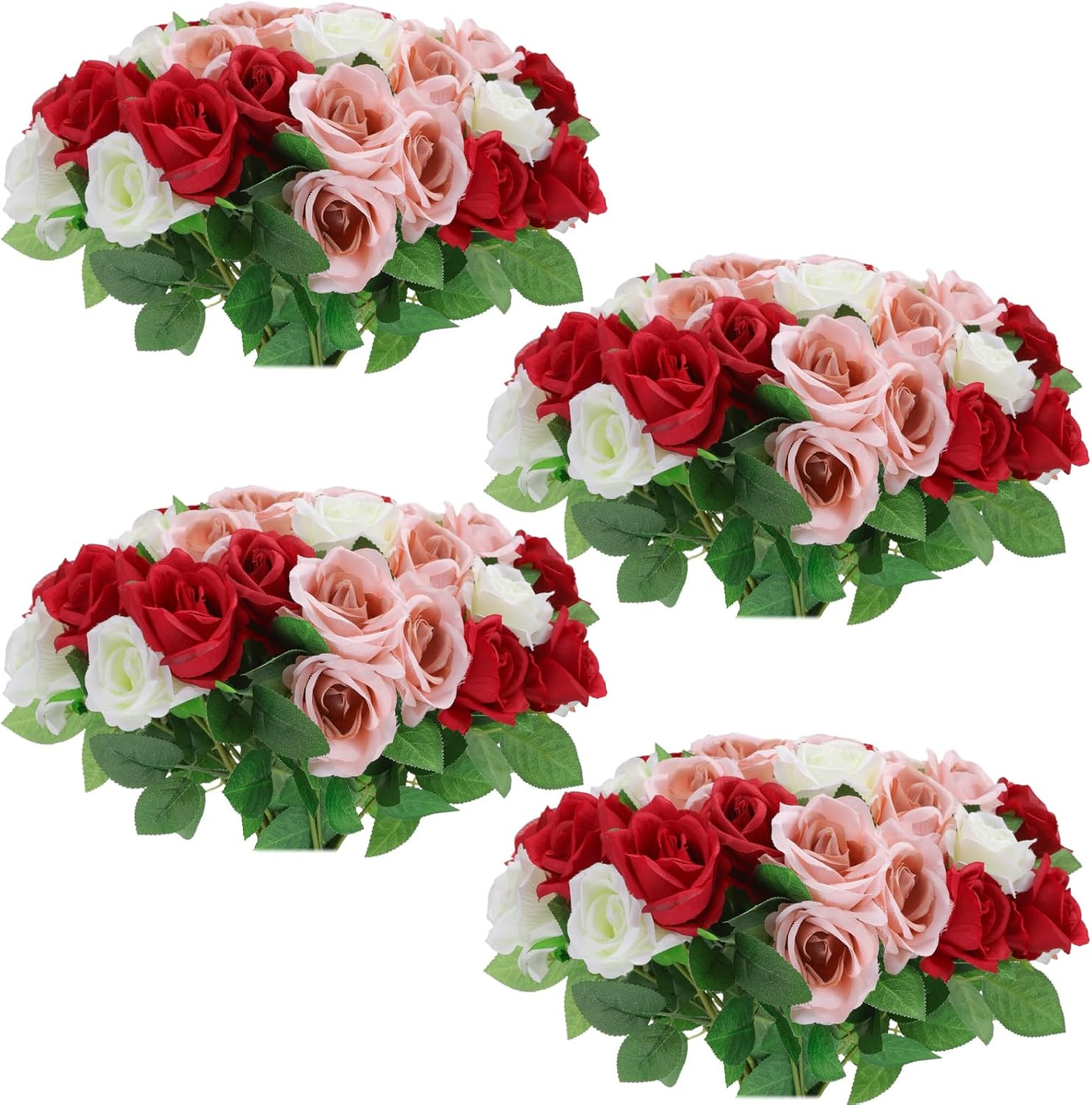 36 Pcs Red White Pink Artificial Roses with Long Stems, Fake Silk Rose Artificia