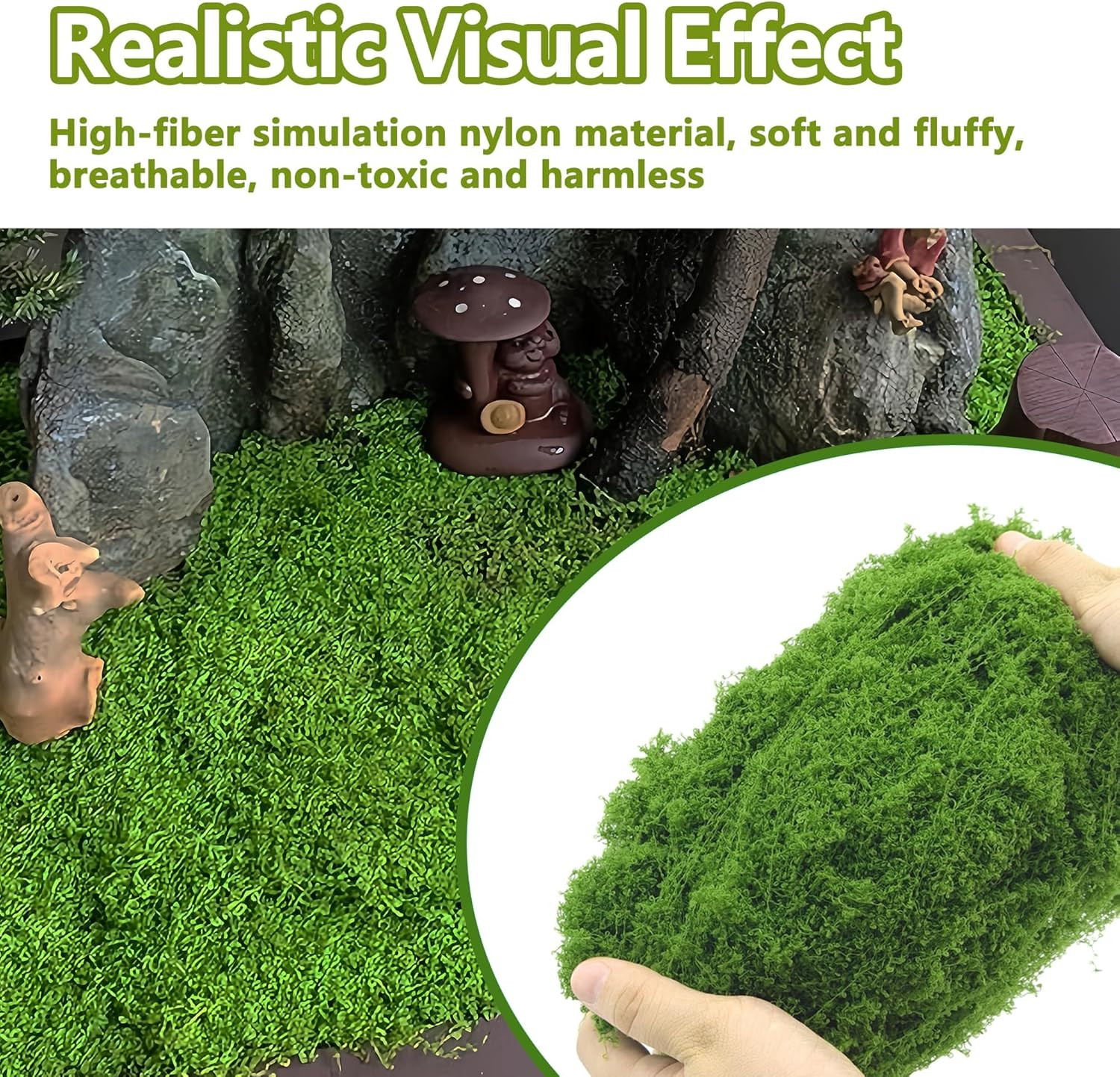 Faux Green Moss 5.3Oz Artificial Fake Plant Moss for Potted Plants Indoor, Craft